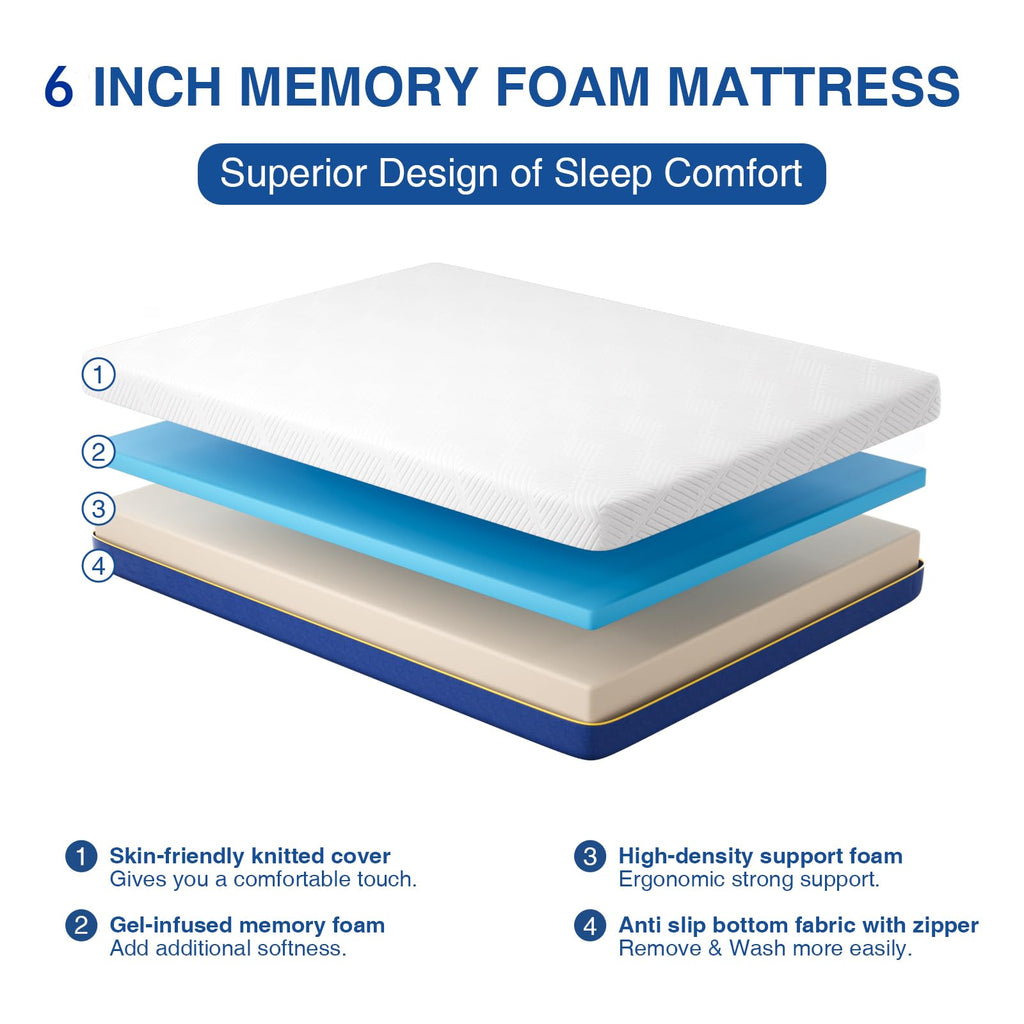 Wowttrelax 3ft Single Memory Foam Mattress | 6 Inch Gel Foam Bed in a Box