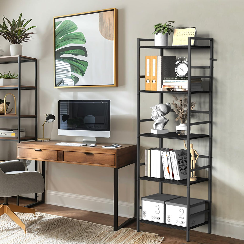 CADUKE 5 Tier Bookcase, Large Black Bookshelf with Open Storage - image 2