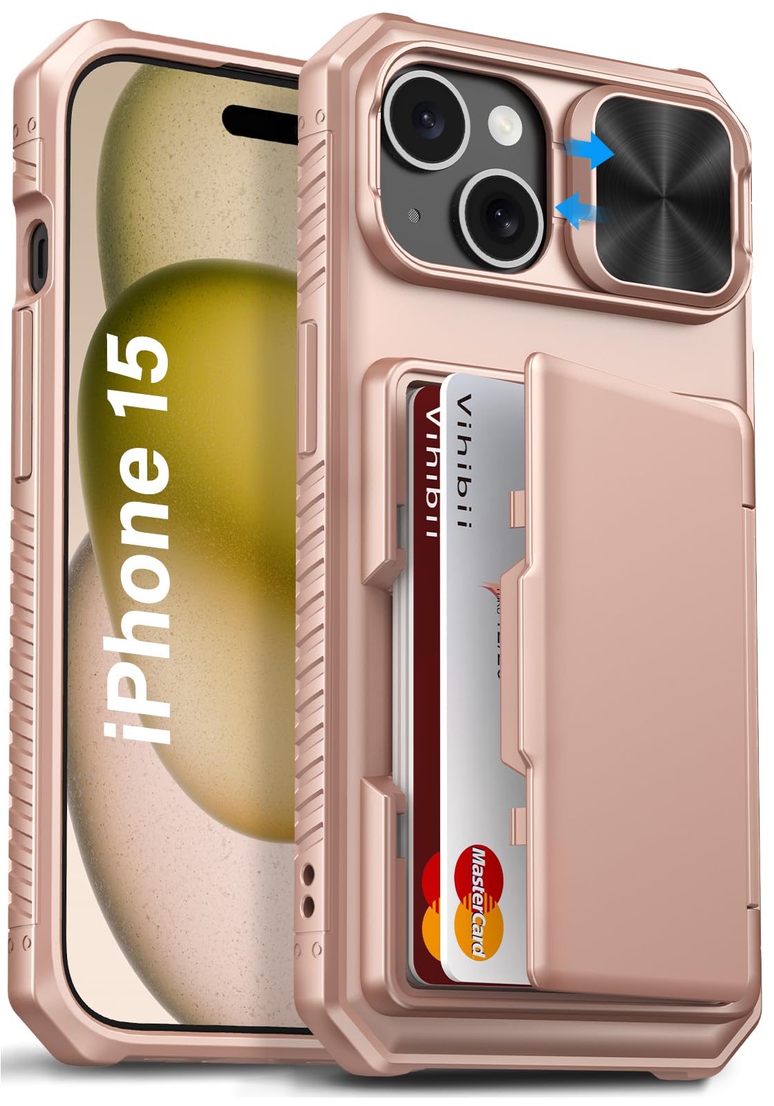 Vihibii iPhone 15/14/13 Wallet Case with Card Holder & Camera Cover
