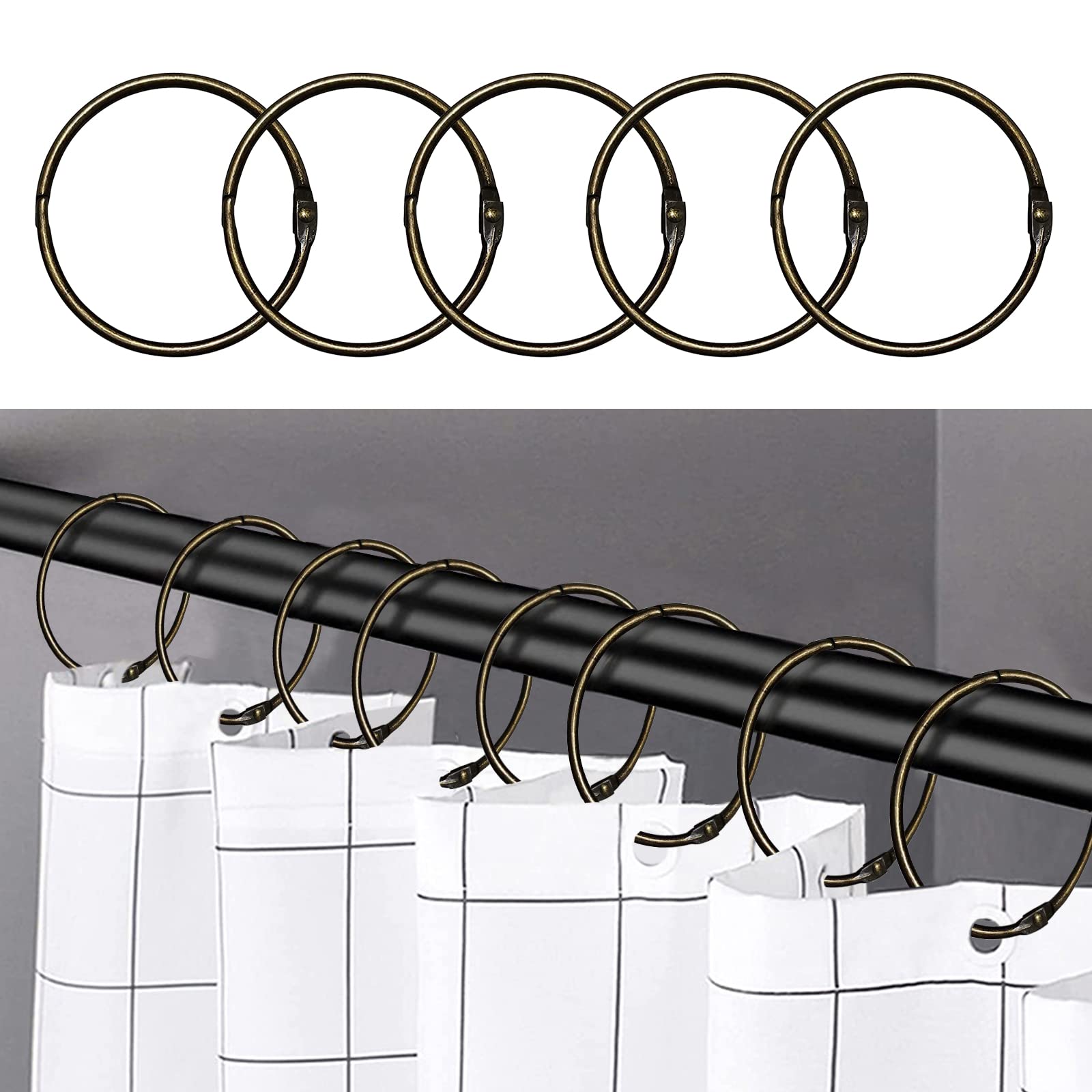 WEKIWGOT 24pcs Metal Shower Curtain Rings | Bronze Rustproof O-Rings