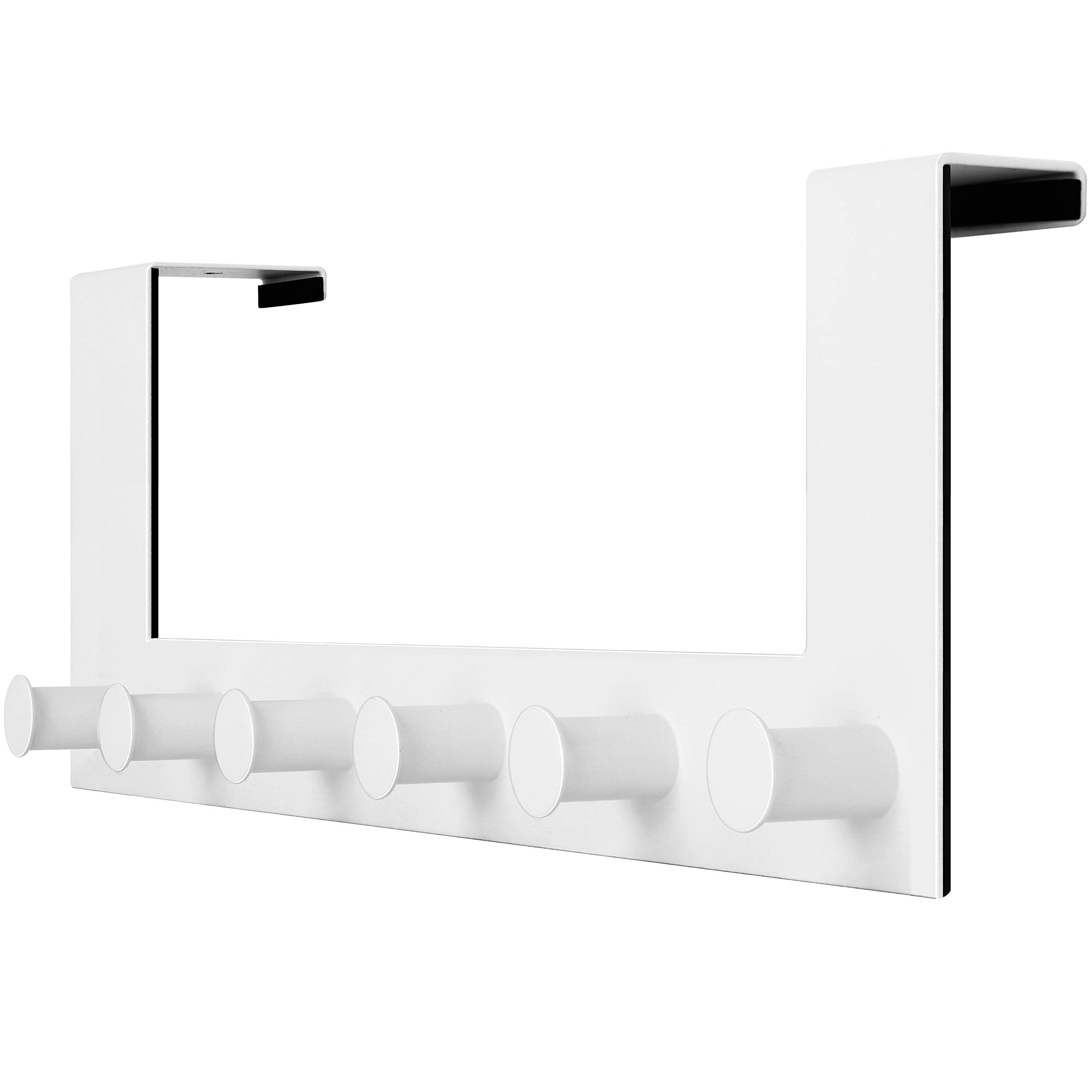 WEBI White Over the Door Hook Rack – 6 Peg Stainless Steel Towel Hanger