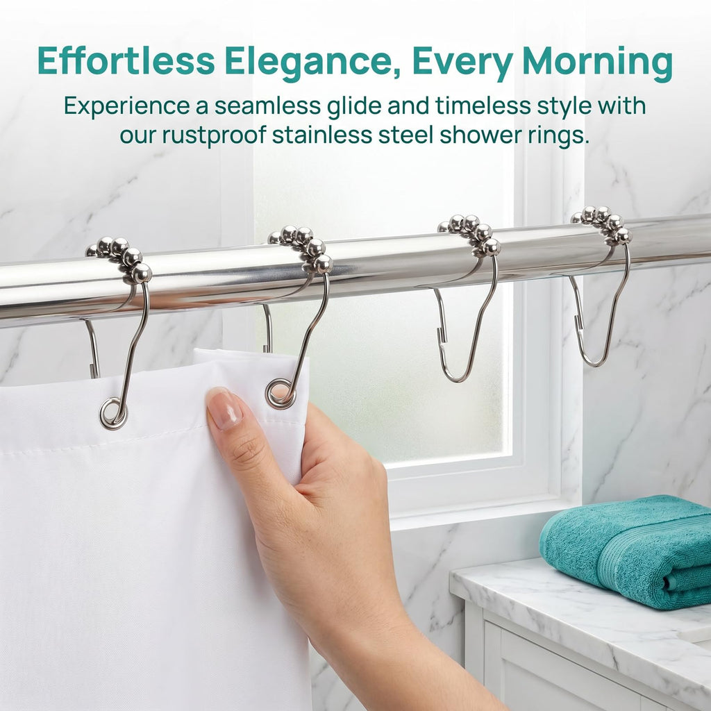 12 Pcs Stainless Steel Shower Curtain Hooks, Rustproof Metal Shower Curtain Rings with Roller Balls - image 5
