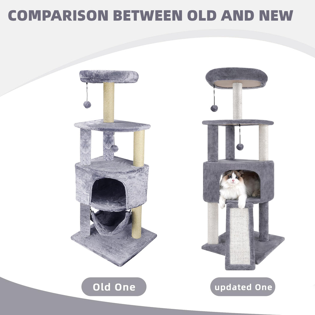 TWDEPART 45-Inch Cat Tree Tower with Condo and Scratching Posts – Grey