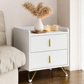 Mondeer White Bedside Table | 2-Drawer Nightstand with Gold Legs