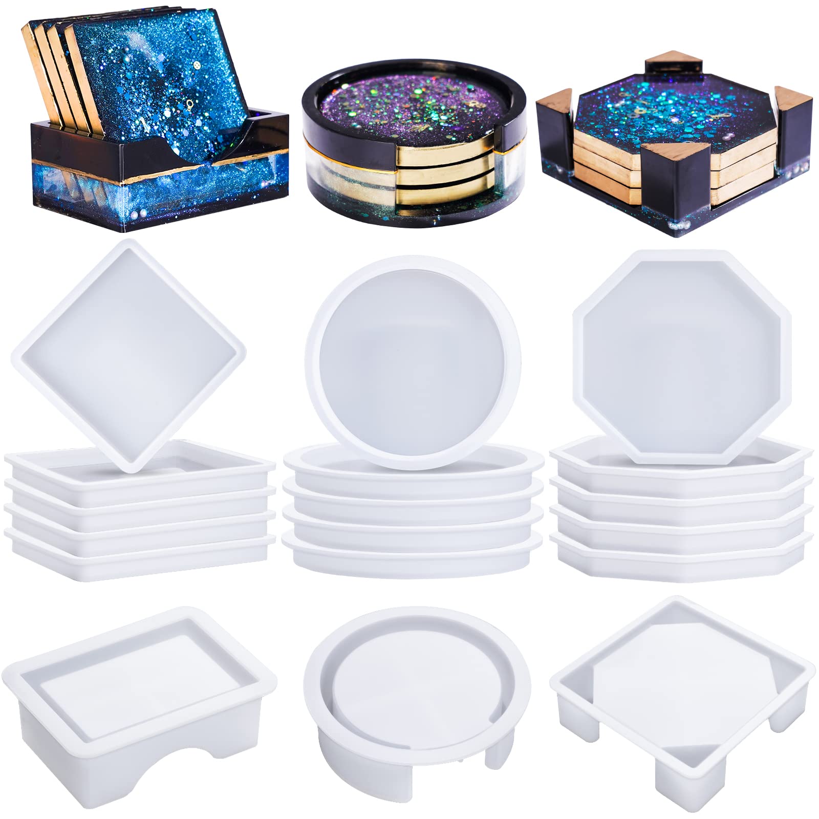 LET'S RESIN 18 Pcs Coaster Resin Molds | Silicone Epoxy Craft Kit