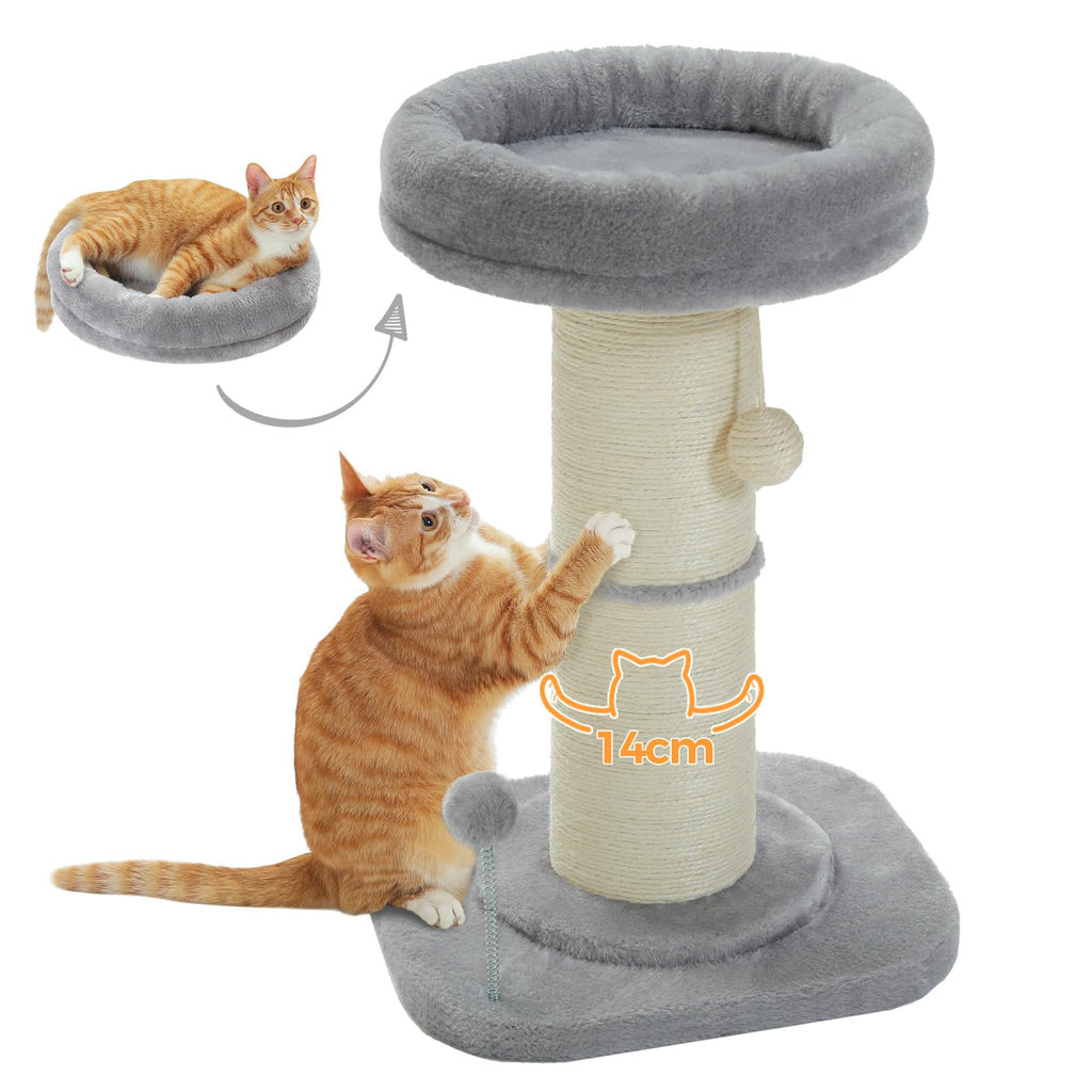 PAWZ Road Tall Cat Scratching Post with Plush Bed and Sisal Rope – Grey
