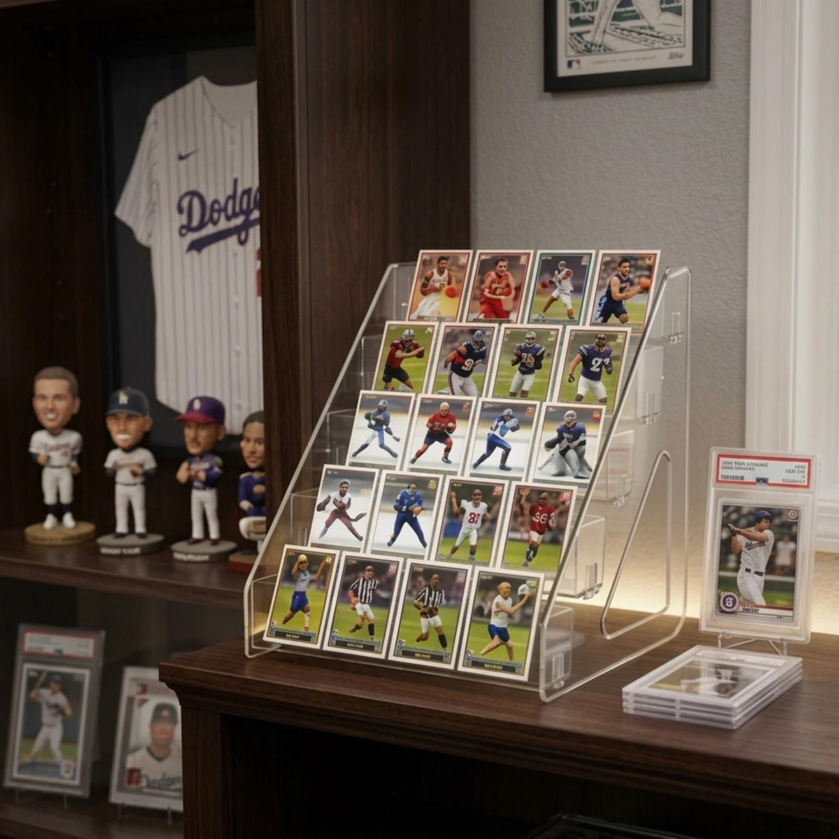 ToKinCen Trading Card Display Stand, 5 Tier 12" Acrylic Holder for Sports Graded Card