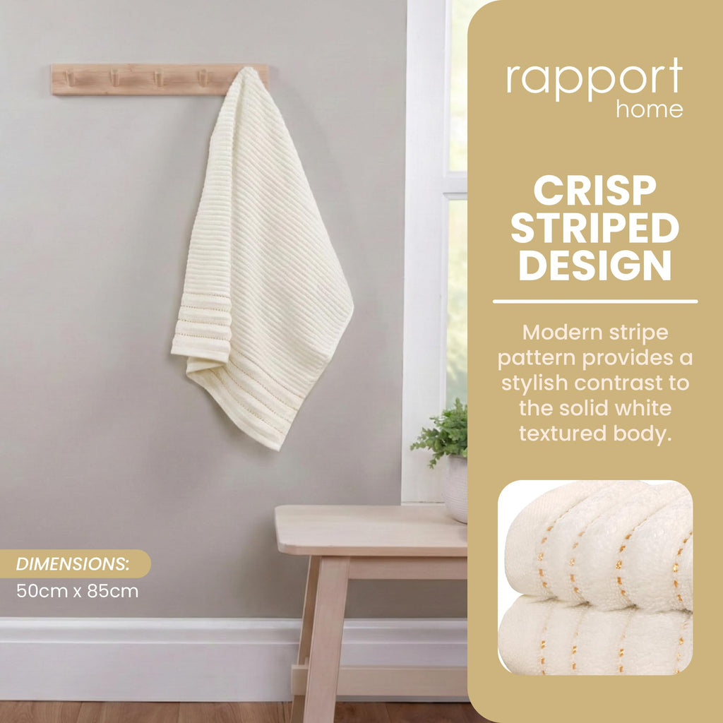 Rapport Home 2-Pack Linear Hand Towels | 50x85cm 100% Cotton 500GSM | Absorbent & Soft Bathroom Towel Set | Oeko-Tex Certified | Ivory Cream - image 3