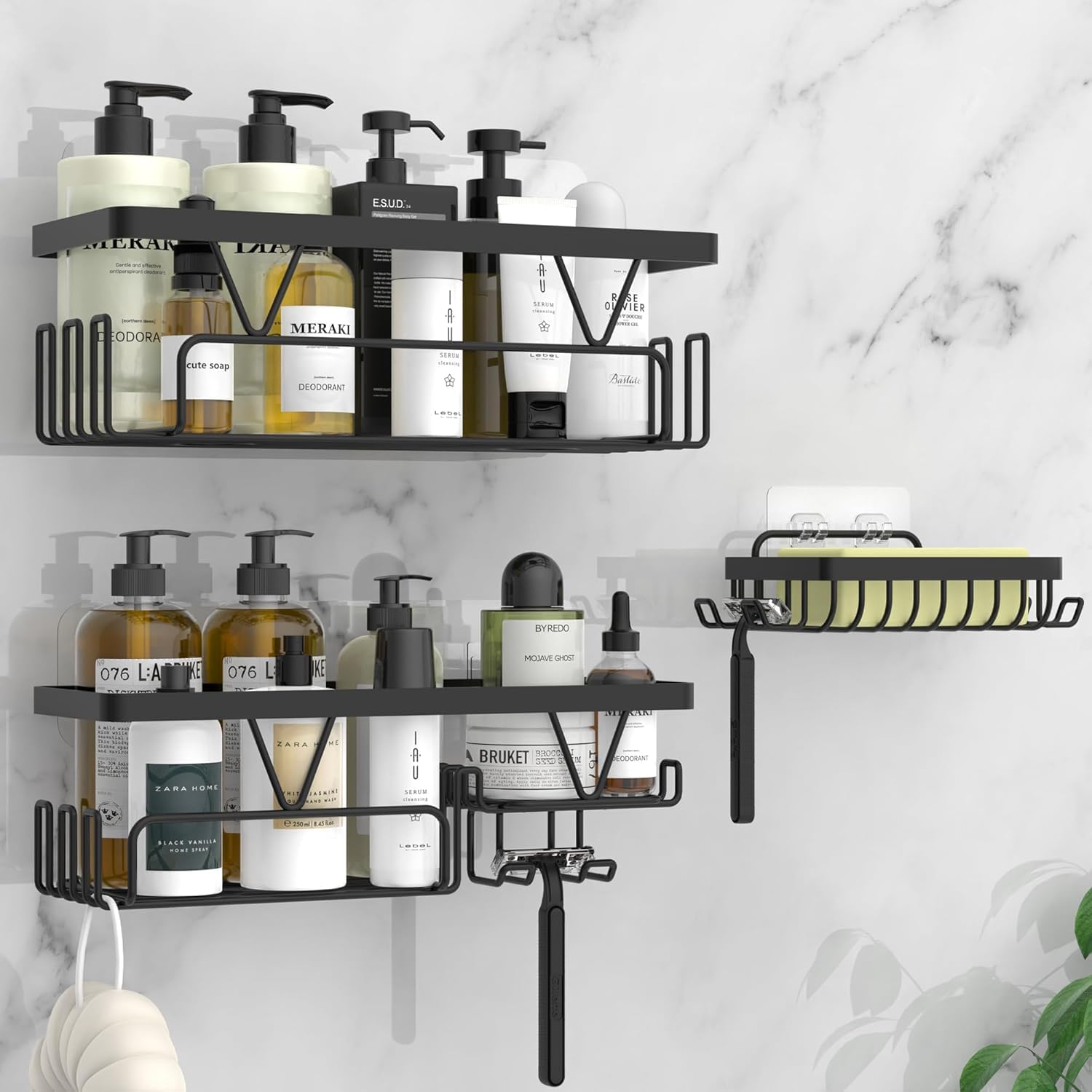 Kegii Shower Caddy | 3-Pack Adhesive Bathroom Shelf Organiser – Black