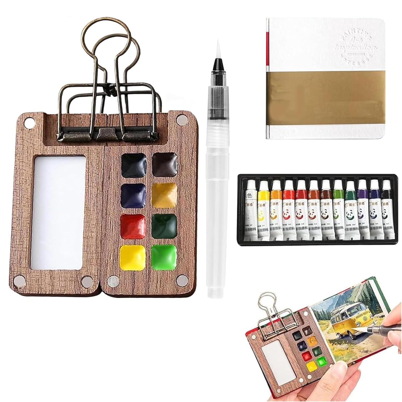 Jolof Store Portable Wooden Watercolor Palette – 8 Grid Travel Paint Set