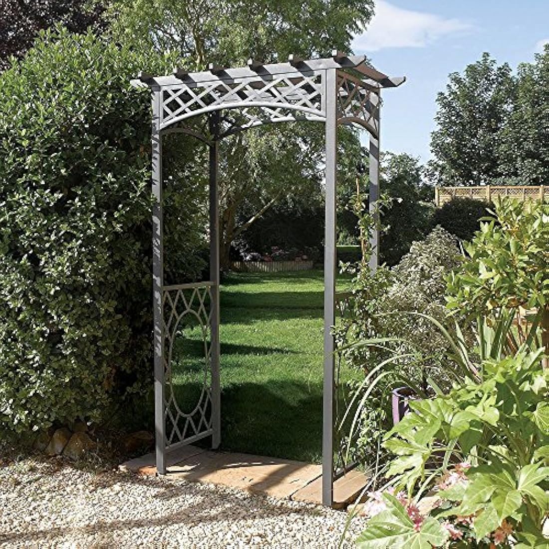 Rowlinson Wrenbury Garden Arch – Gunmetal Grey Lattice Steel Arbor