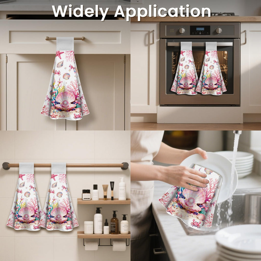 CUTHOLLOW 2 Pcs Pink Seashells Hanging Kitchen Towels with Loop - image 3