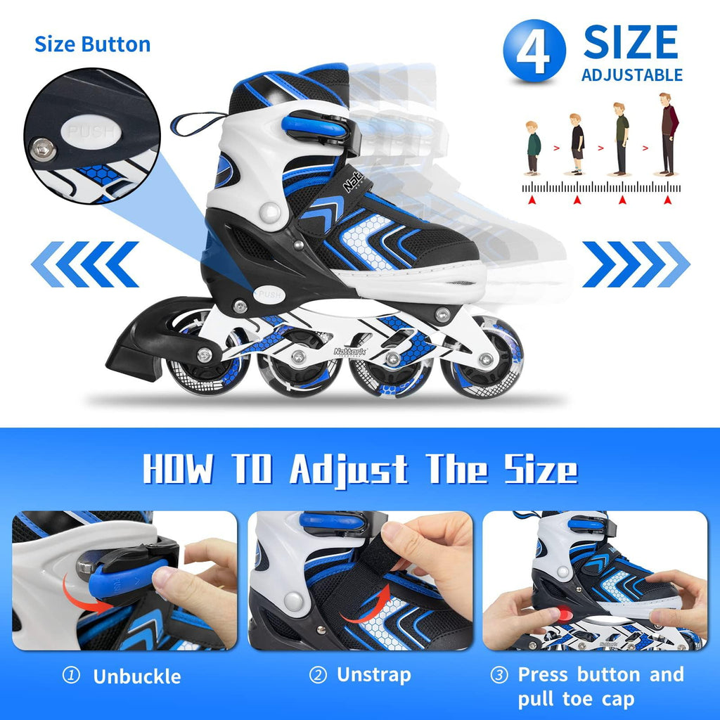 Nattork Adjustable Inline Skates for Boys – Light Up Wheels, Blue Size 6-12