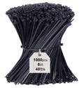 1000 Pack Black Zip Ties – 8 Inch UV Resistant Cable Ties