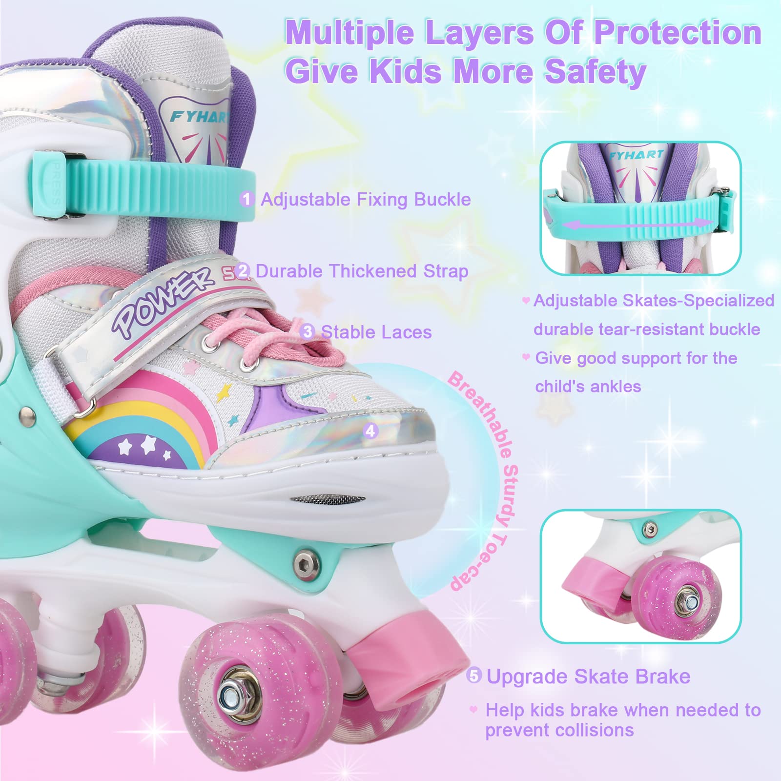 Jolof Store Kids Roller Skates – Adjustable Rainbow Light Up Skates for Girls