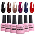 AIMEILI 6pcs Red Black Glitter Gel Nail Polish Set – Soak Off UV LED