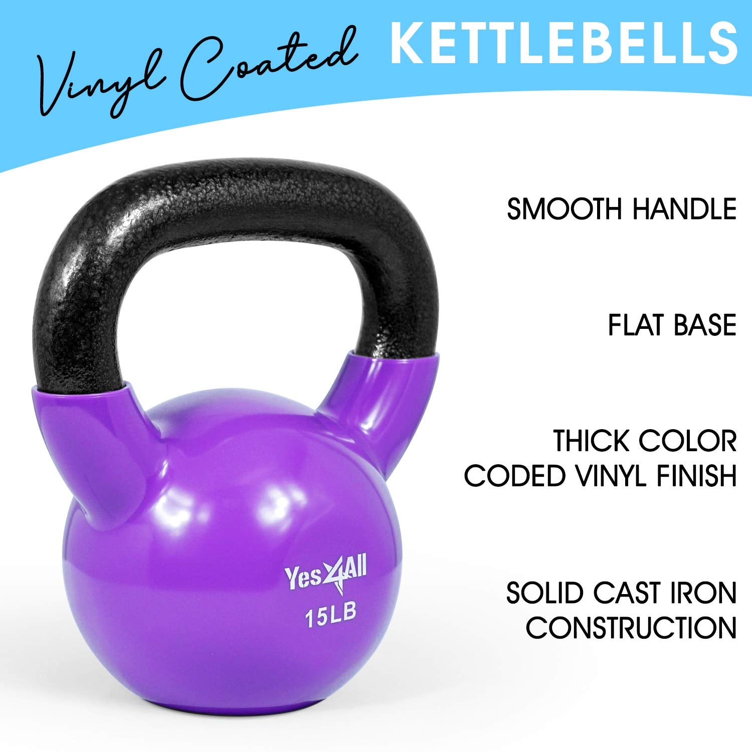 Yes4All Vinyl Coated Cast Iron Kettlebell Set | 4.5kg & 6.8kg Weights