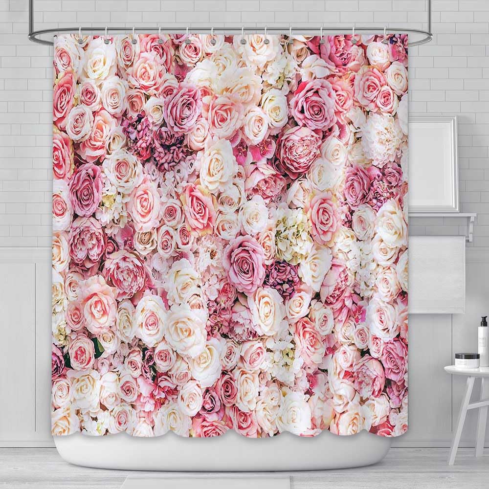 Jolof Store Pink Floral Shower Curtain | Waterproof Polyester Fabric 71x78in