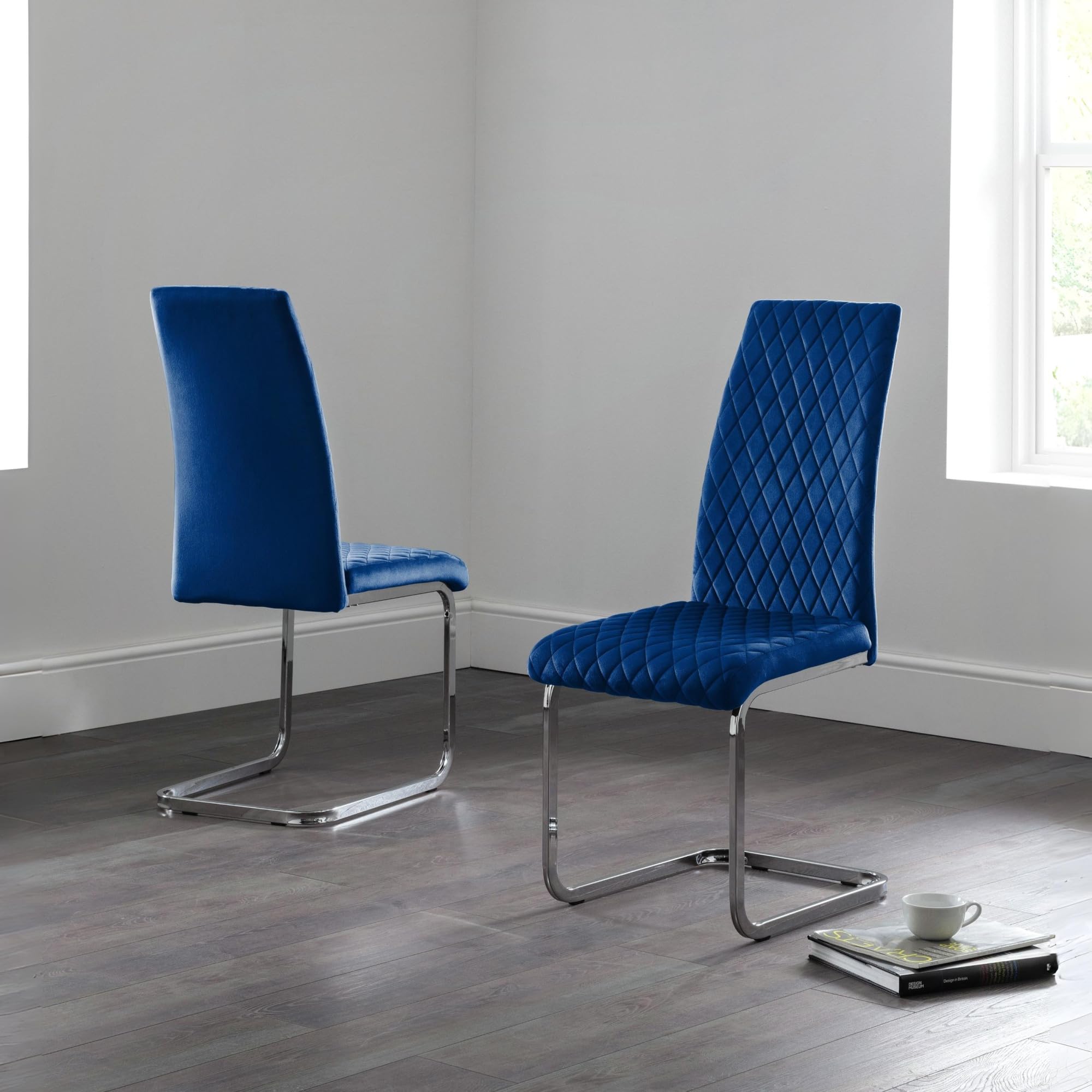 Julian Bowen Calabria Blue Velvet Cantilever Dining Chairs – Set of 4
