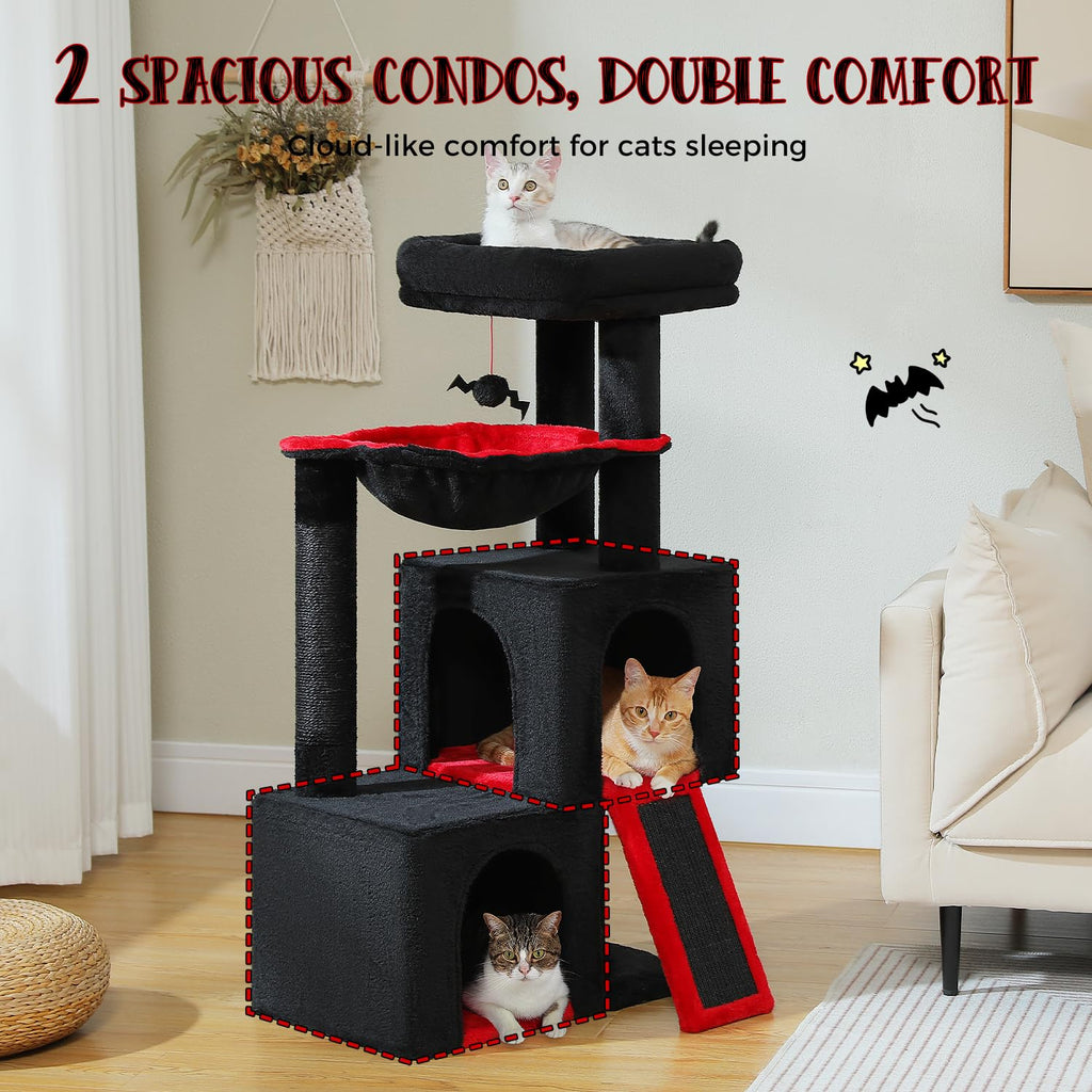 PETEPELA 104cm Cat Tree – Dual Condo Tower with Large Hammock & Perch