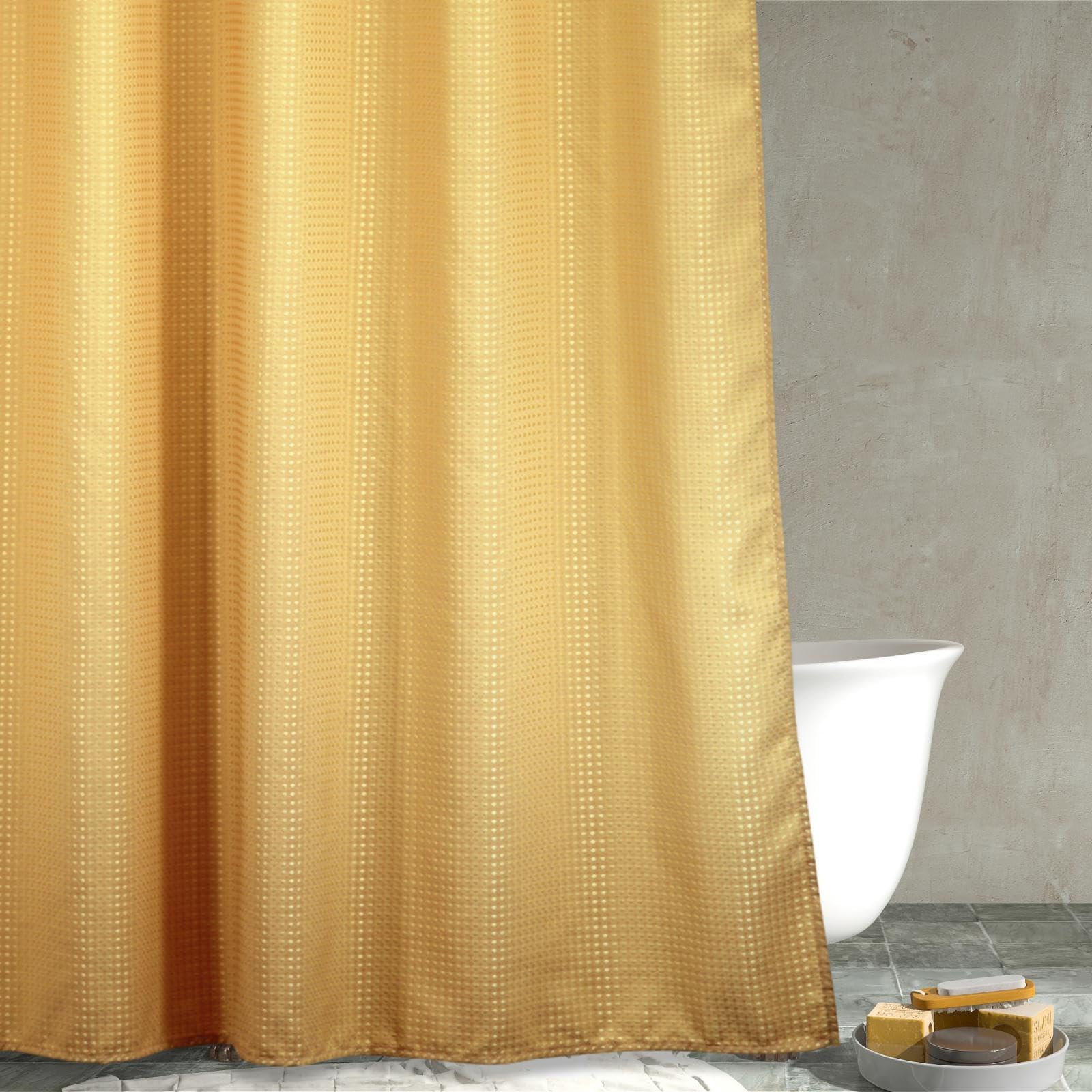 Jolof Store Yellow Gold Waffle Weave Shower Curtain | 78 Inch Heavy Duty