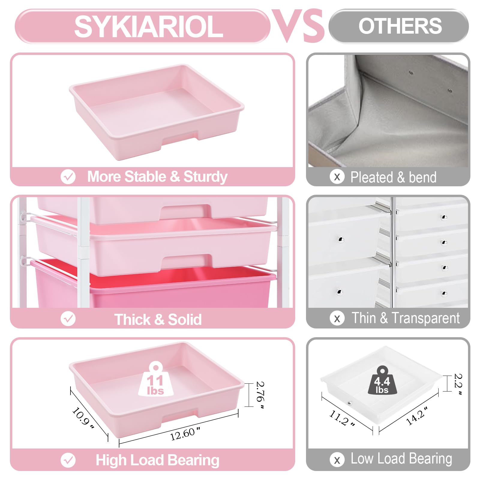 SYKIARIOL 8-Drawer Rolling Storage Trolley | Wooden Top Utility Cart
