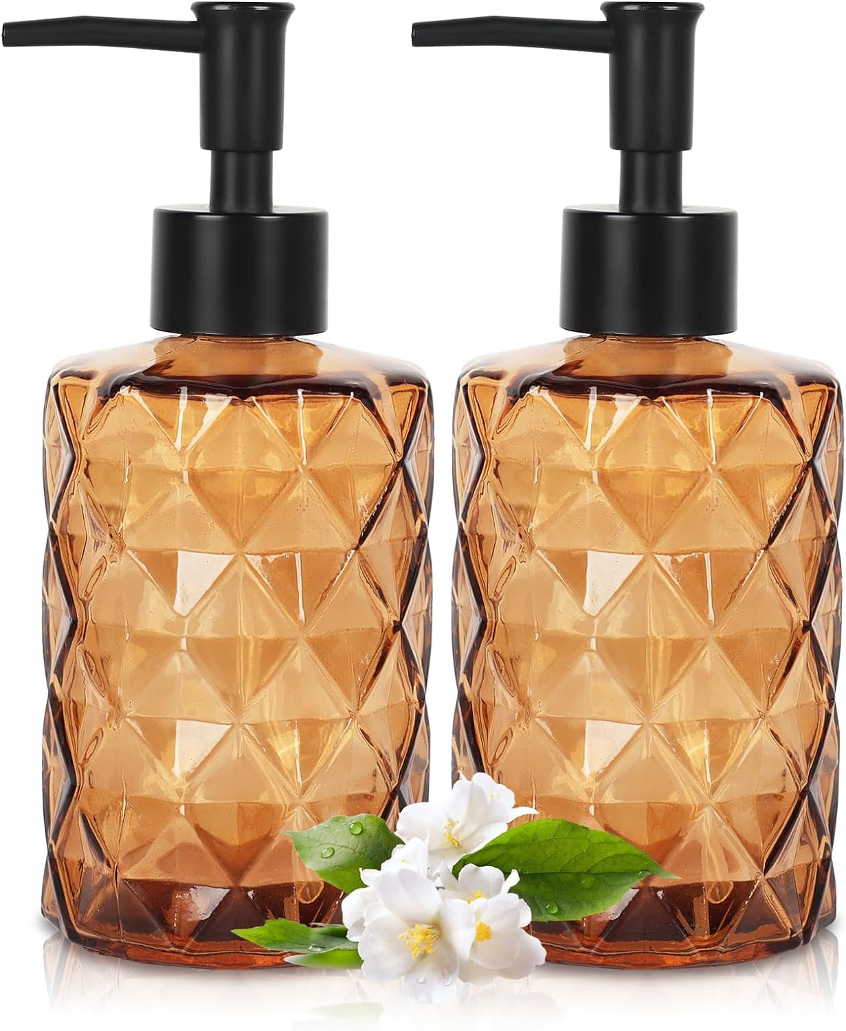 Jolof Store Brown Glass Soap Dispenser Set - 2 Pack Refillable 325ml Bottles