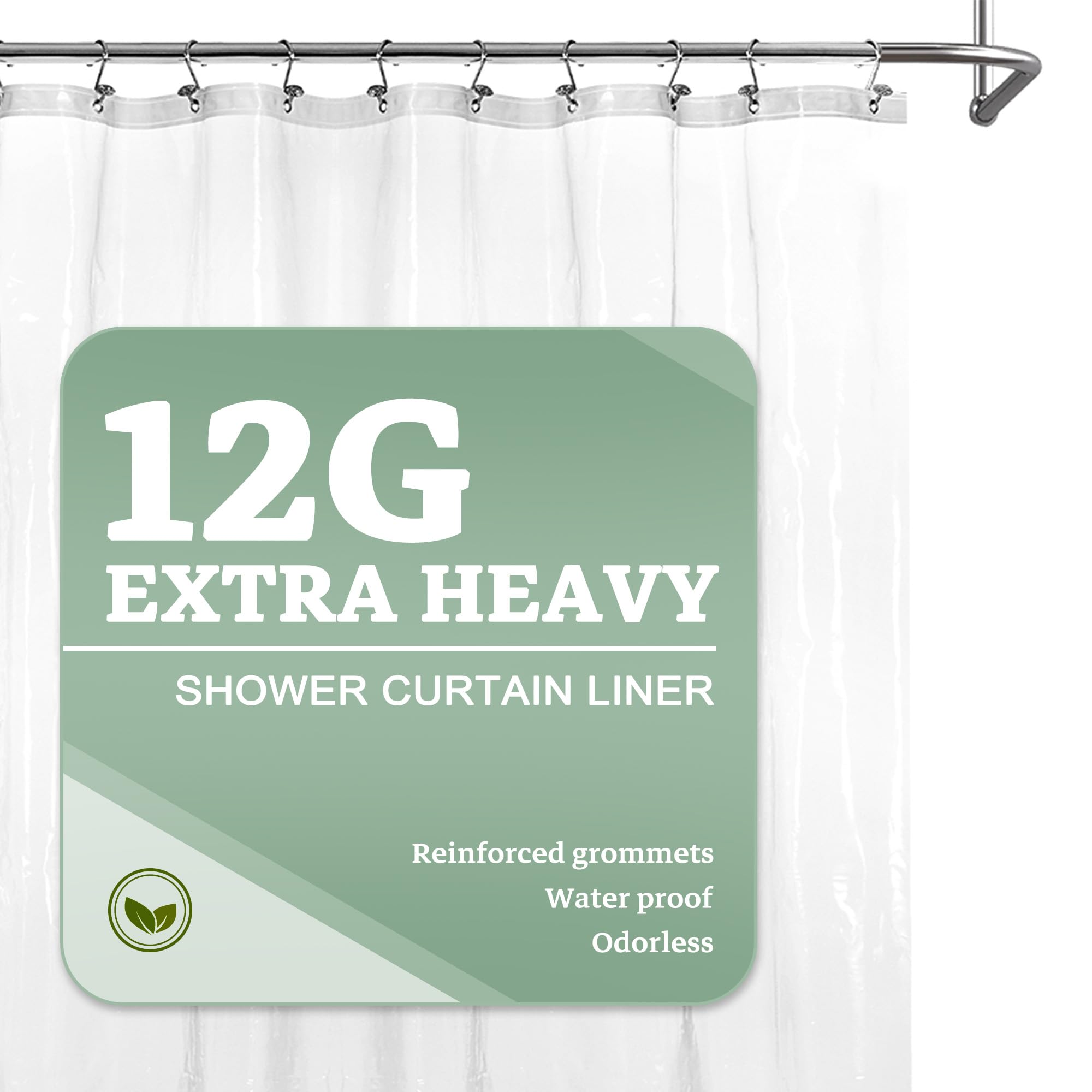 Barossa Design Heavy Duty PEVA Shower Curtain Liner | Clear, 72x72