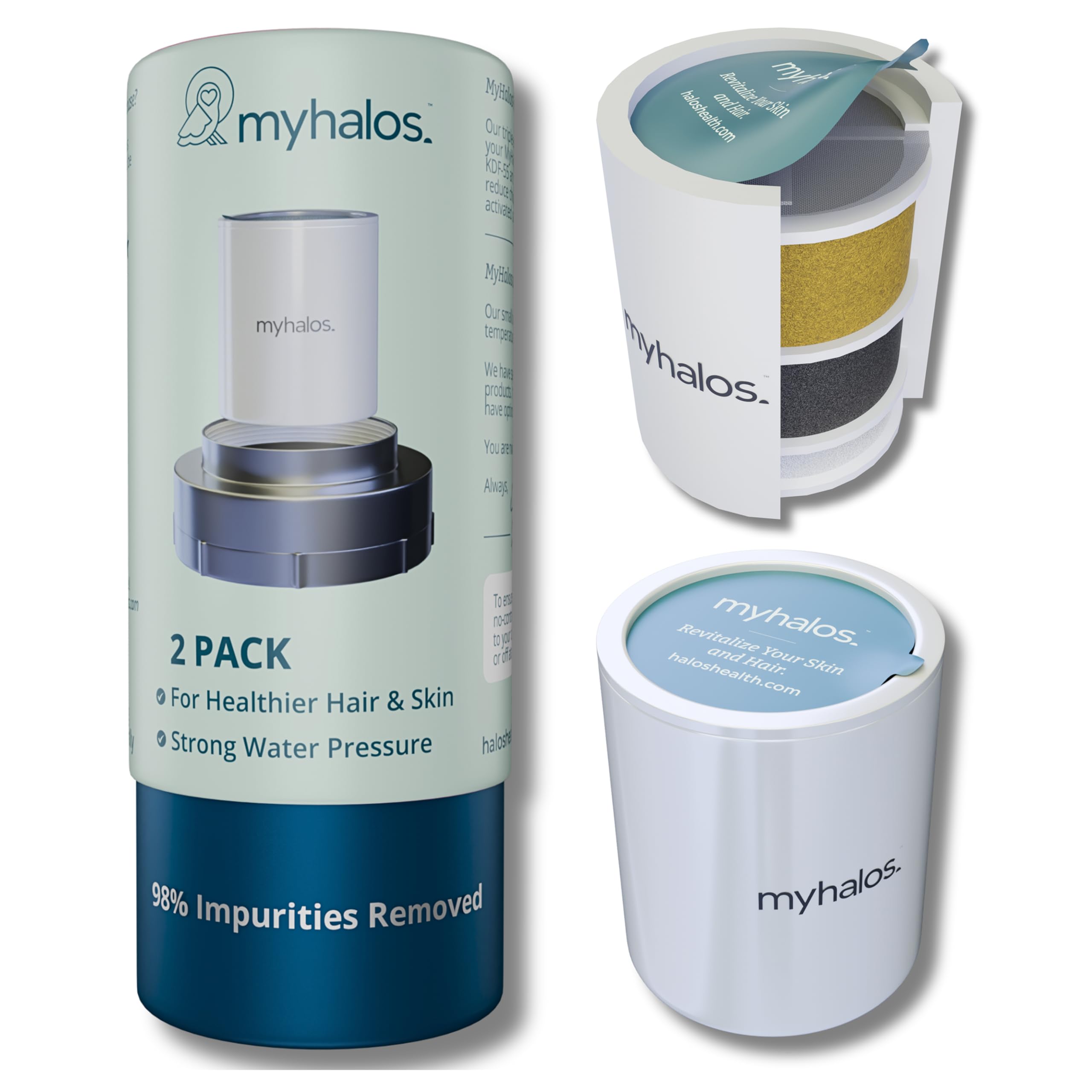 MyHalos Fixed Shower Filter Replacement Cartridge for Hard Water – 2 Pack