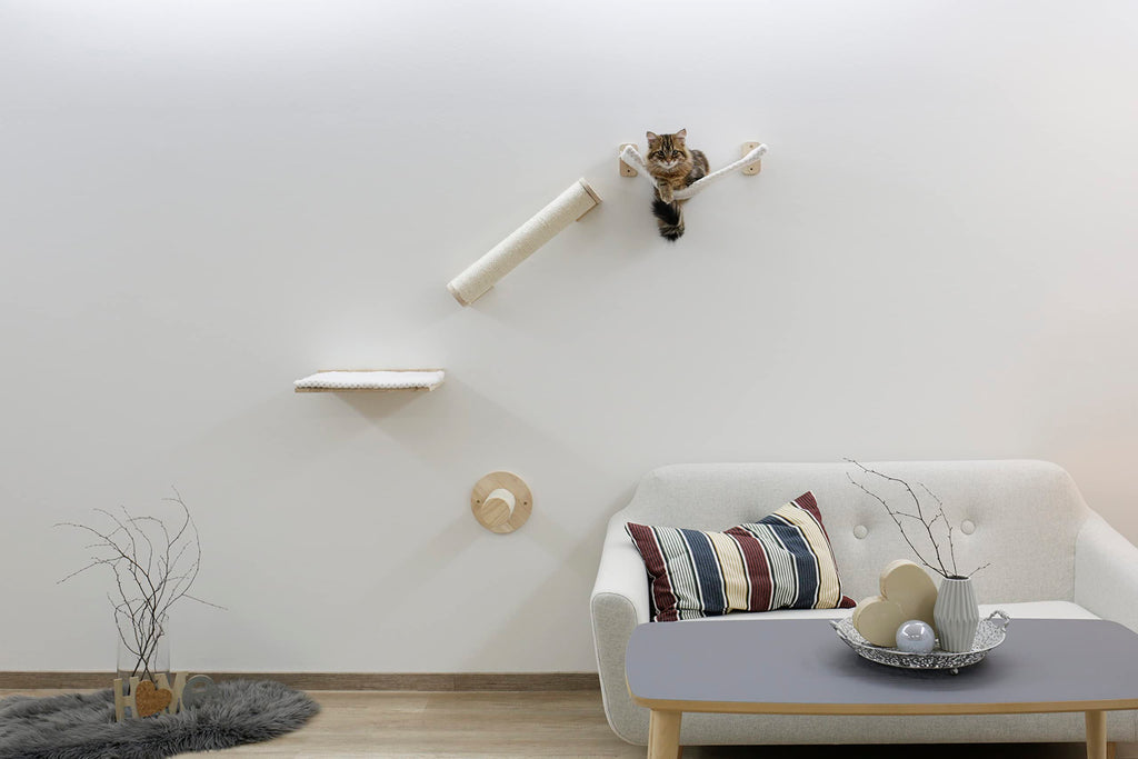 Kerbl Alps 4-Piece Cat Climbing Wall Set | Solid Wood Sisal Hammock