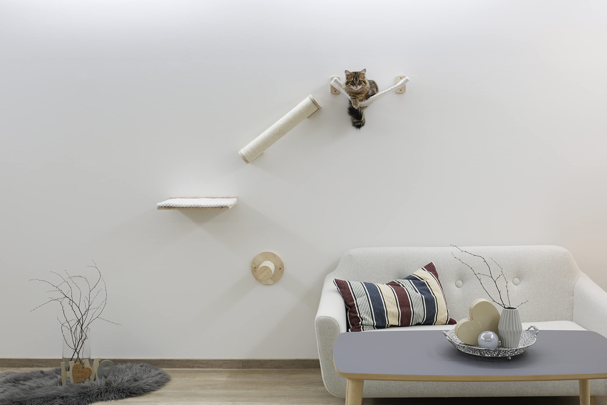 Kerbl Alps 4-Piece Cat Climbing Wall Set | Solid Wood Sisal Hammock