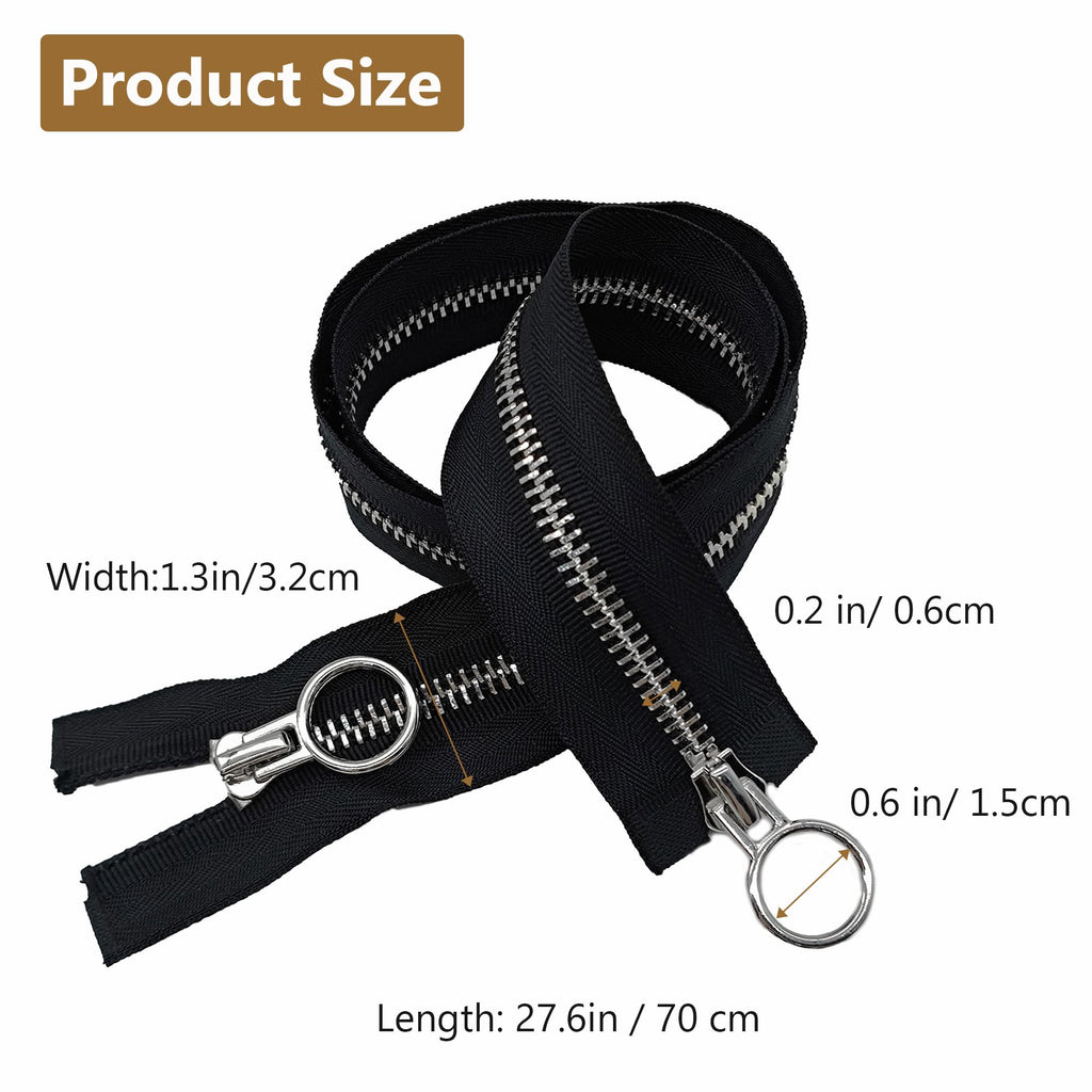 XCSJ #5 Zip 70 cm, Metal Zip 2-Way Separable Sewing for Jackets, Coats, Down Jacket, Suitcase, Tent, Bag, DIY Sewing Craft Black, 70 cm