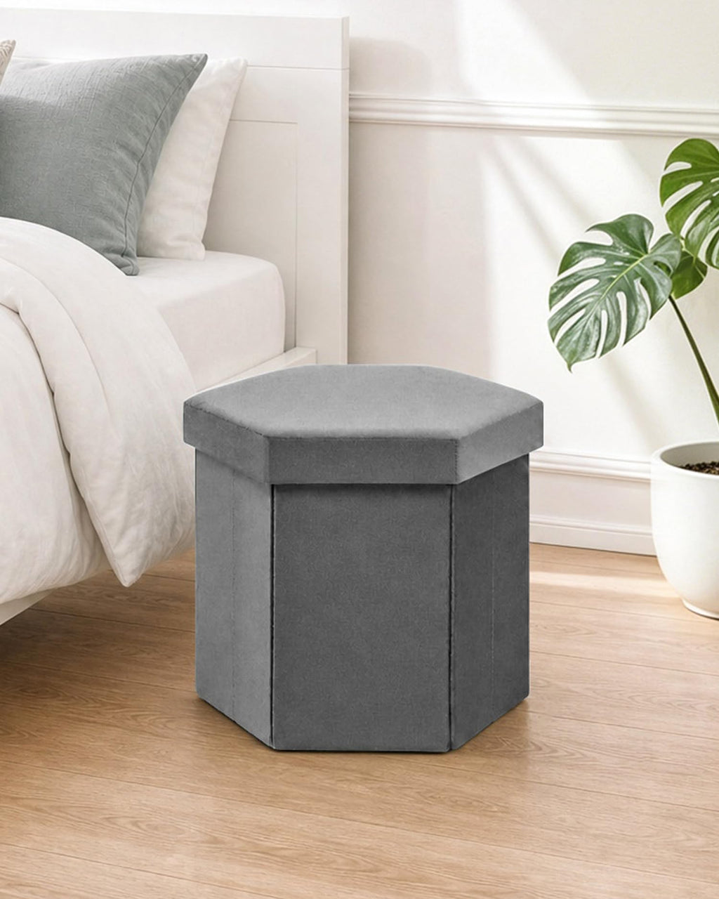 Bonlife Folding Storage Ottoman Hexagonal, Footrest with Toy Ches Box, 43cm - image 5