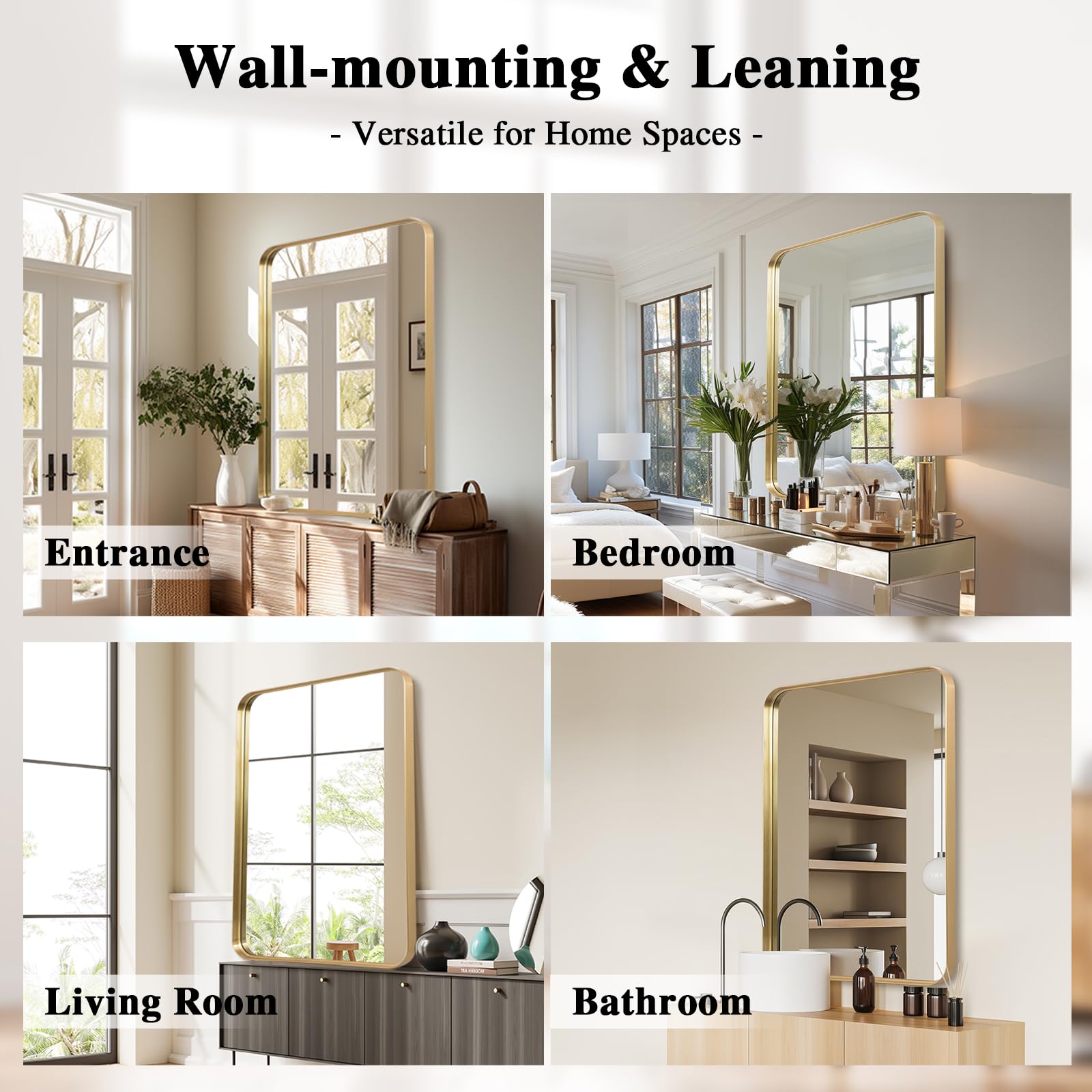 LunaMirror Gold Bathroom Vanity Mirror | 60x90cm Rectangle Wall Decor
