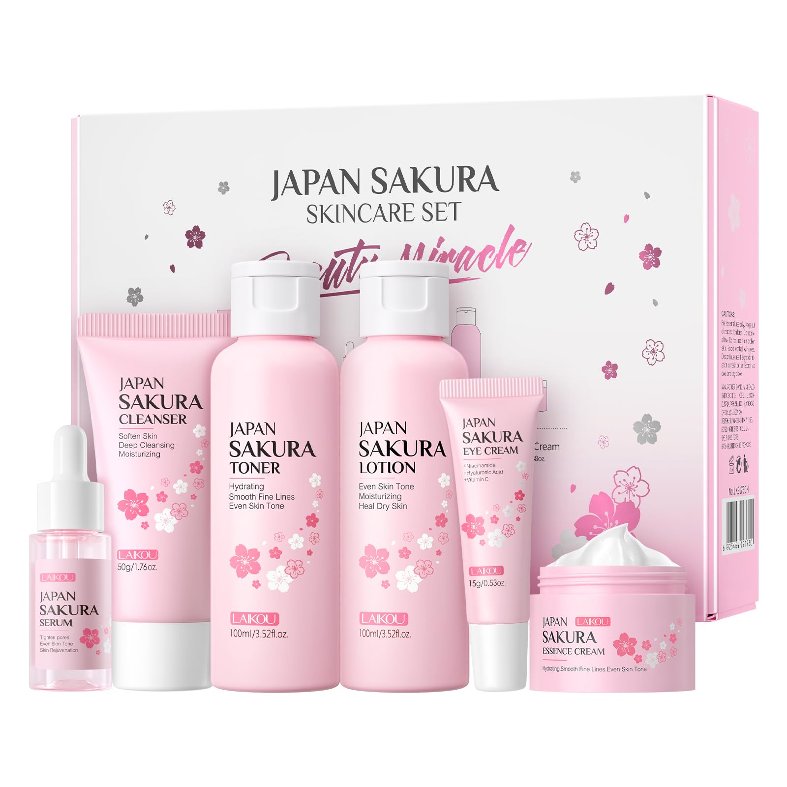 LAIKOU Japan Sakura Skincare Set - 6pc Hydrating Facial Gift Kit