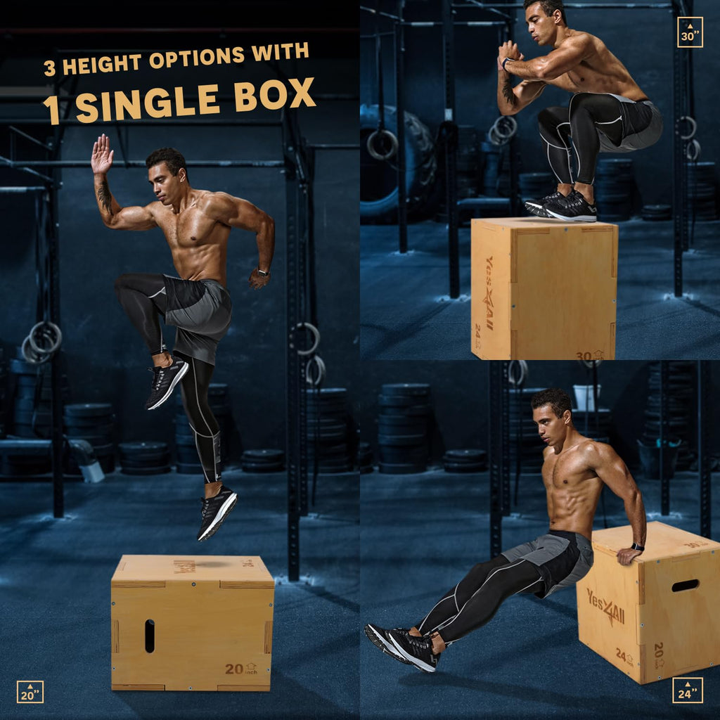 Yes4All Wood Plyo Box – 3-in-1 Wooden Jump Box for CrossFit & MMA