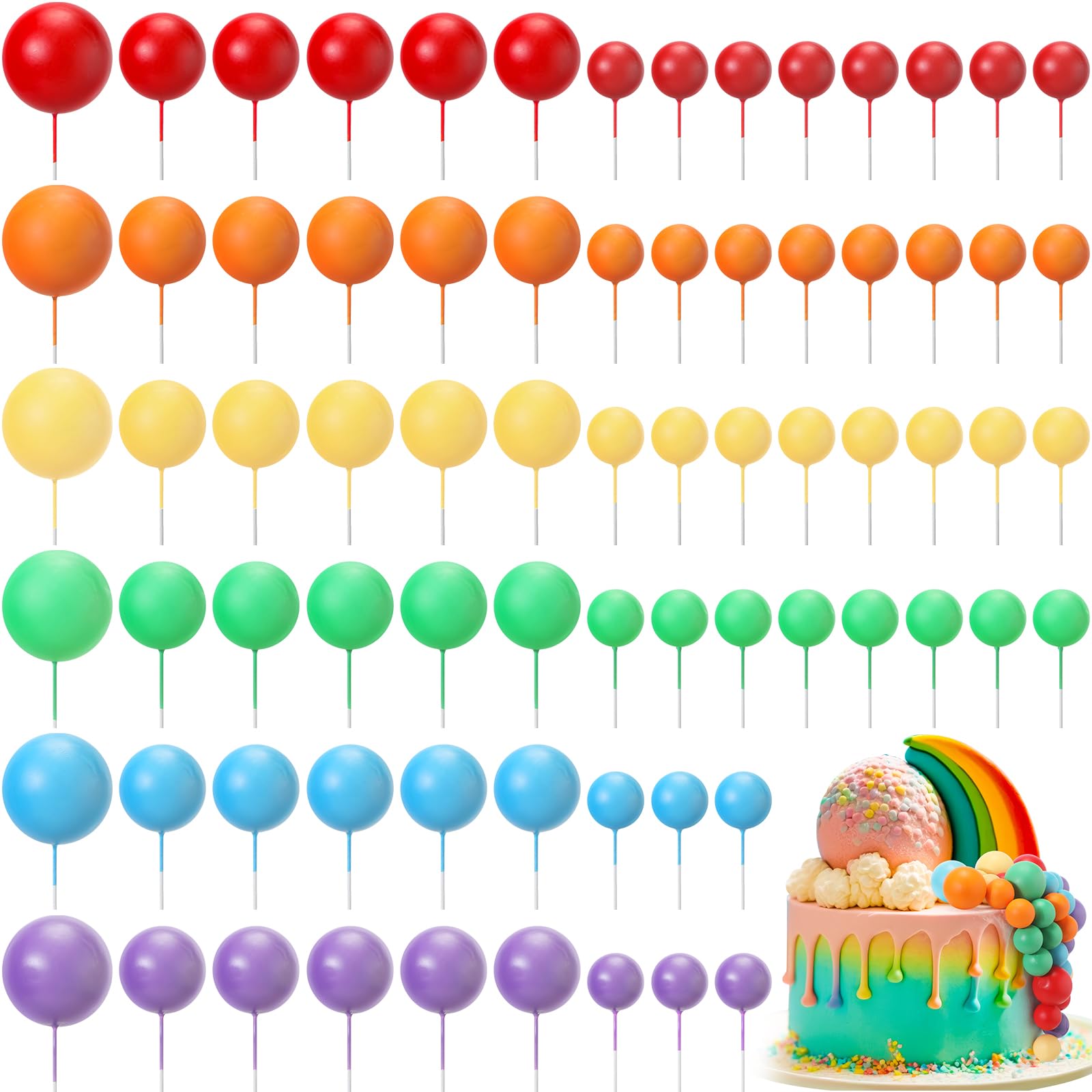Namalu 126 Pcs Colorful Foam Ball Cake Toppers | Rainbow Cupcake Decor