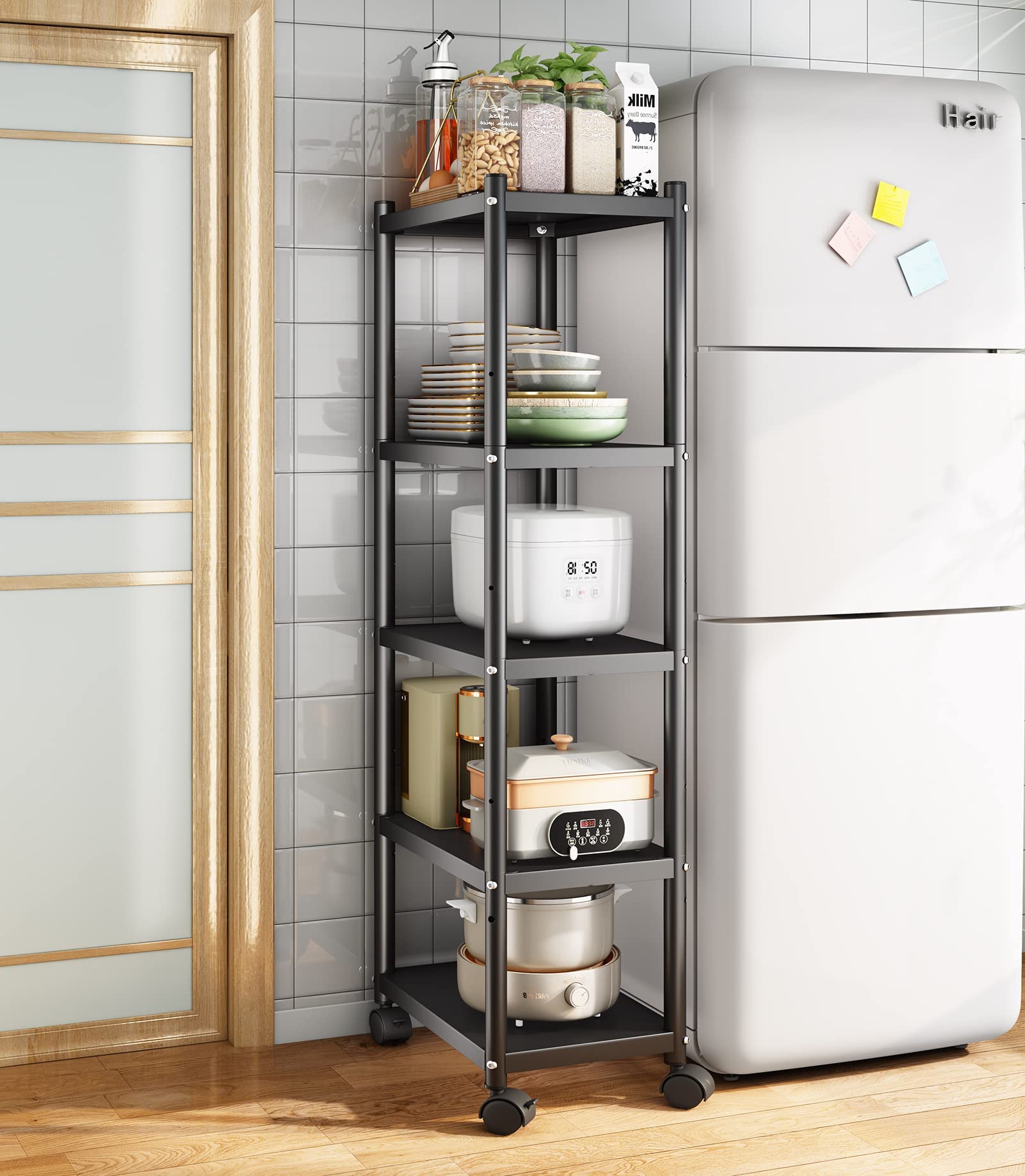 SAYZH 5-Tier Heavy Duty Metal Shelving Unit | Rolling Storage Rack
