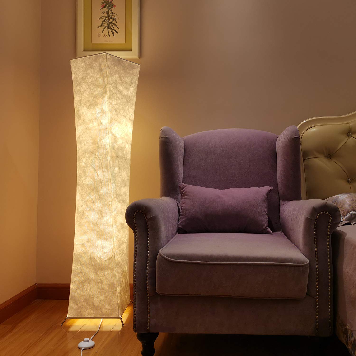 Modern Arc Floor Lamp – Tall White Fabric Standing Light