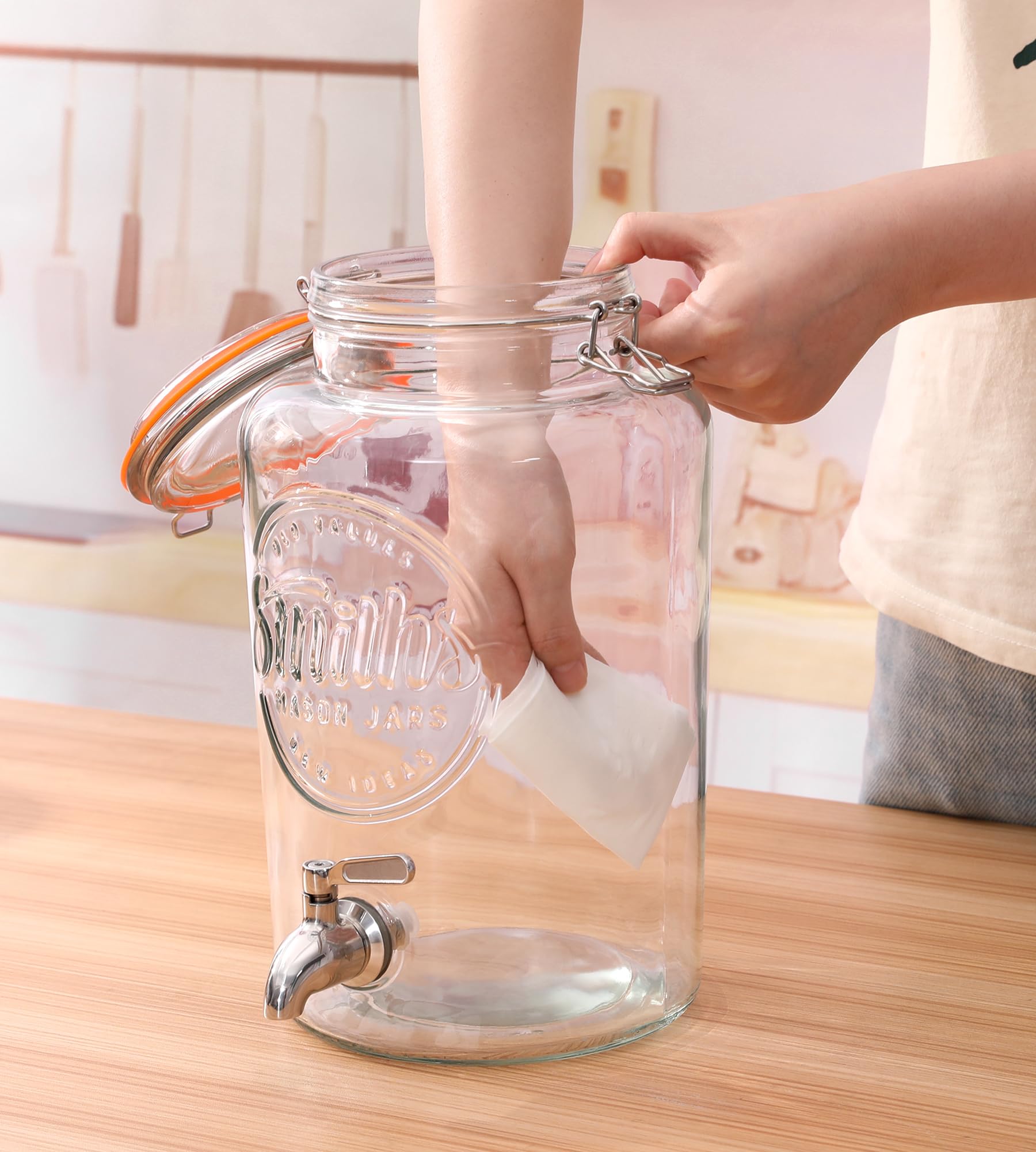 Smith's Mason Jars 5L Glass Drink Dispenser with Wooden Stand