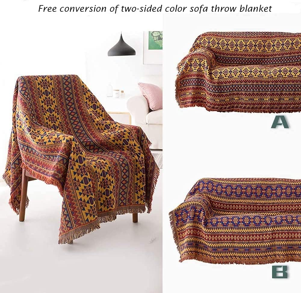 VANJOROY Bohemian Cotton Throw Blanket – Handwoven Knitted Sofa Cover
