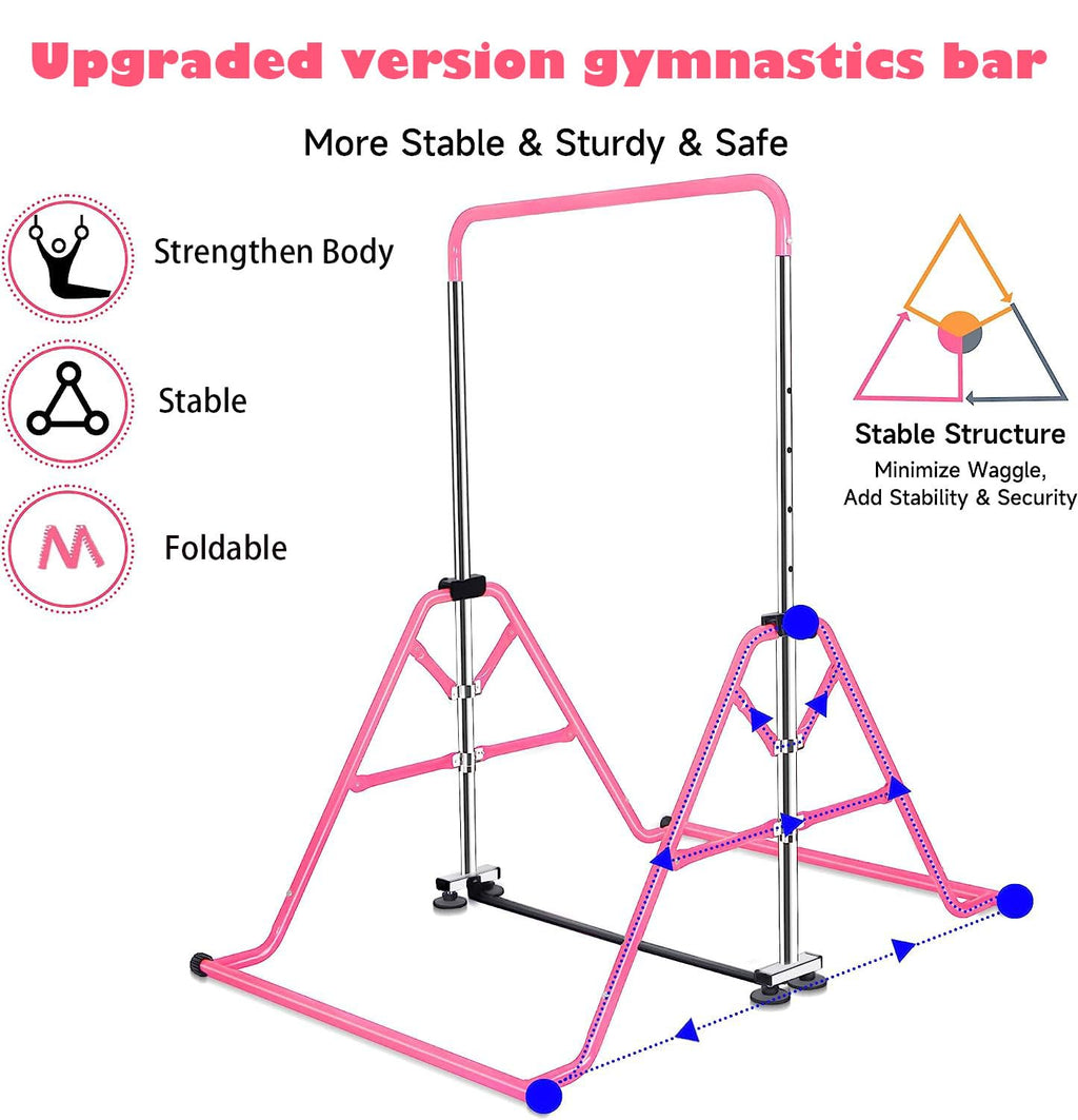 FCOUMY Kids Gymnastics Bar – Folding Adjustable Junior Kip Bar for Home