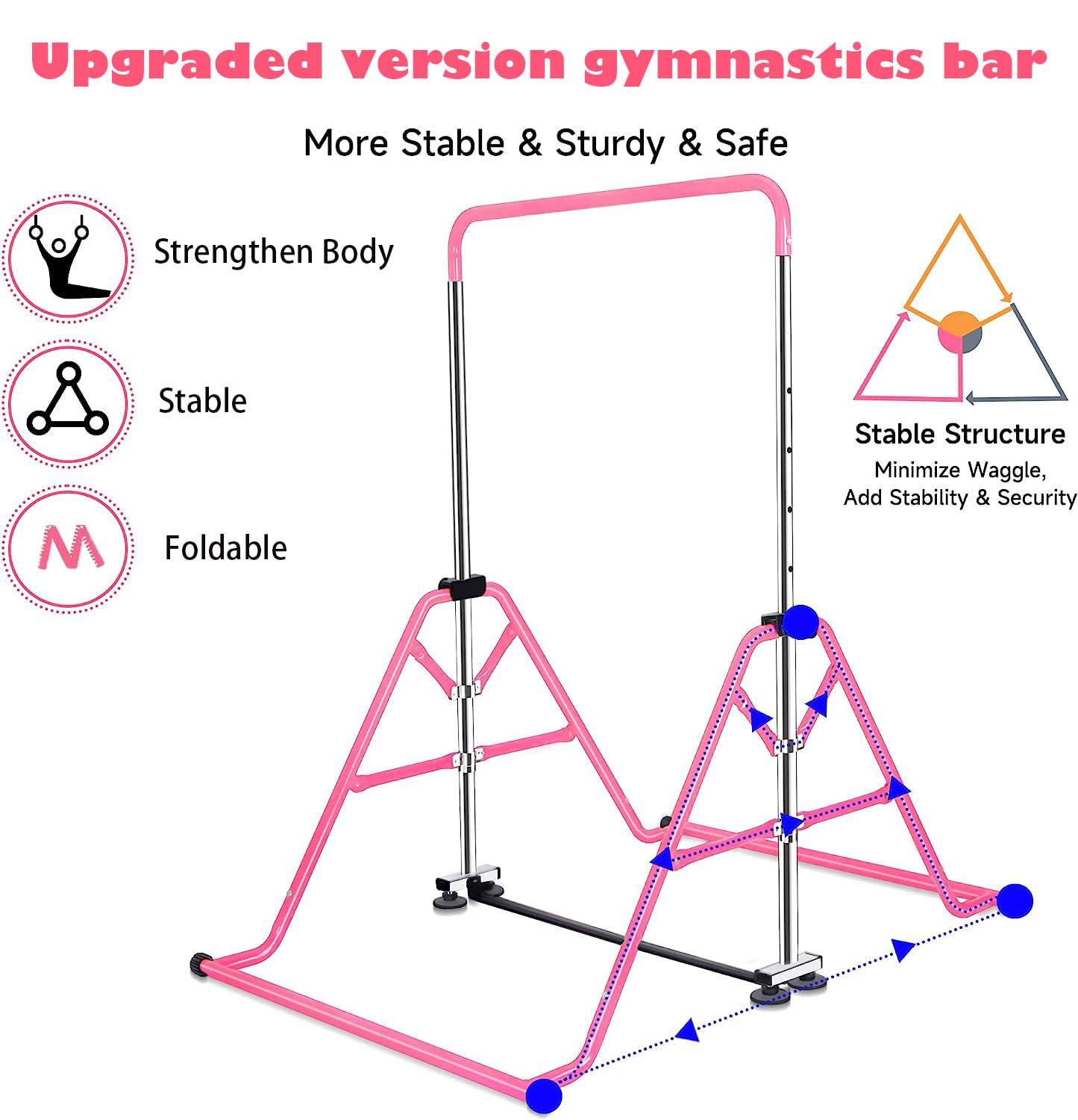 FCOUMY Kids Gymnastics Bar – Folding Adjustable Junior Kip Bar for Home