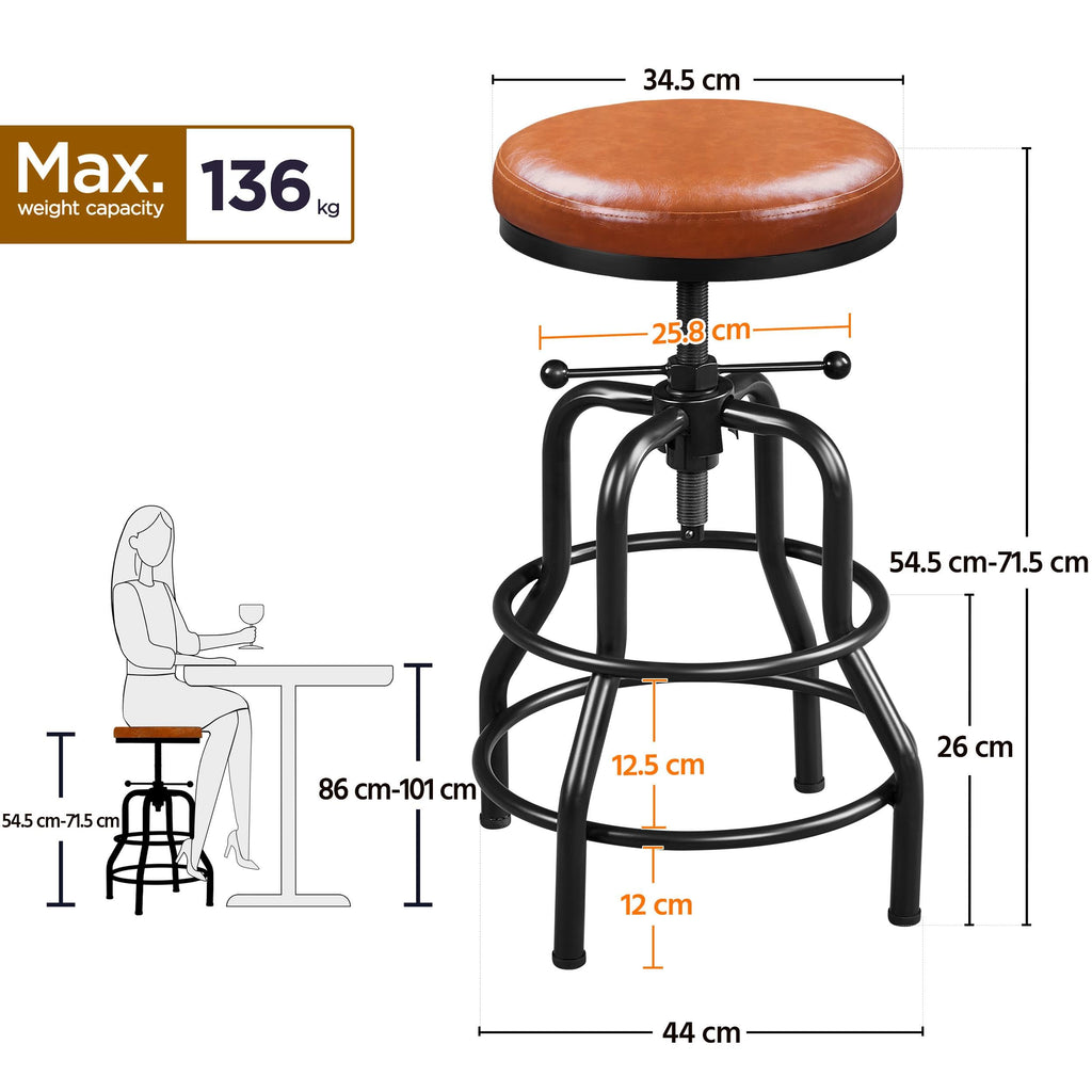 Yaheetech Rustic Round Adjustable Industrial Bar Stools, 1PCS Light Brown - image 3