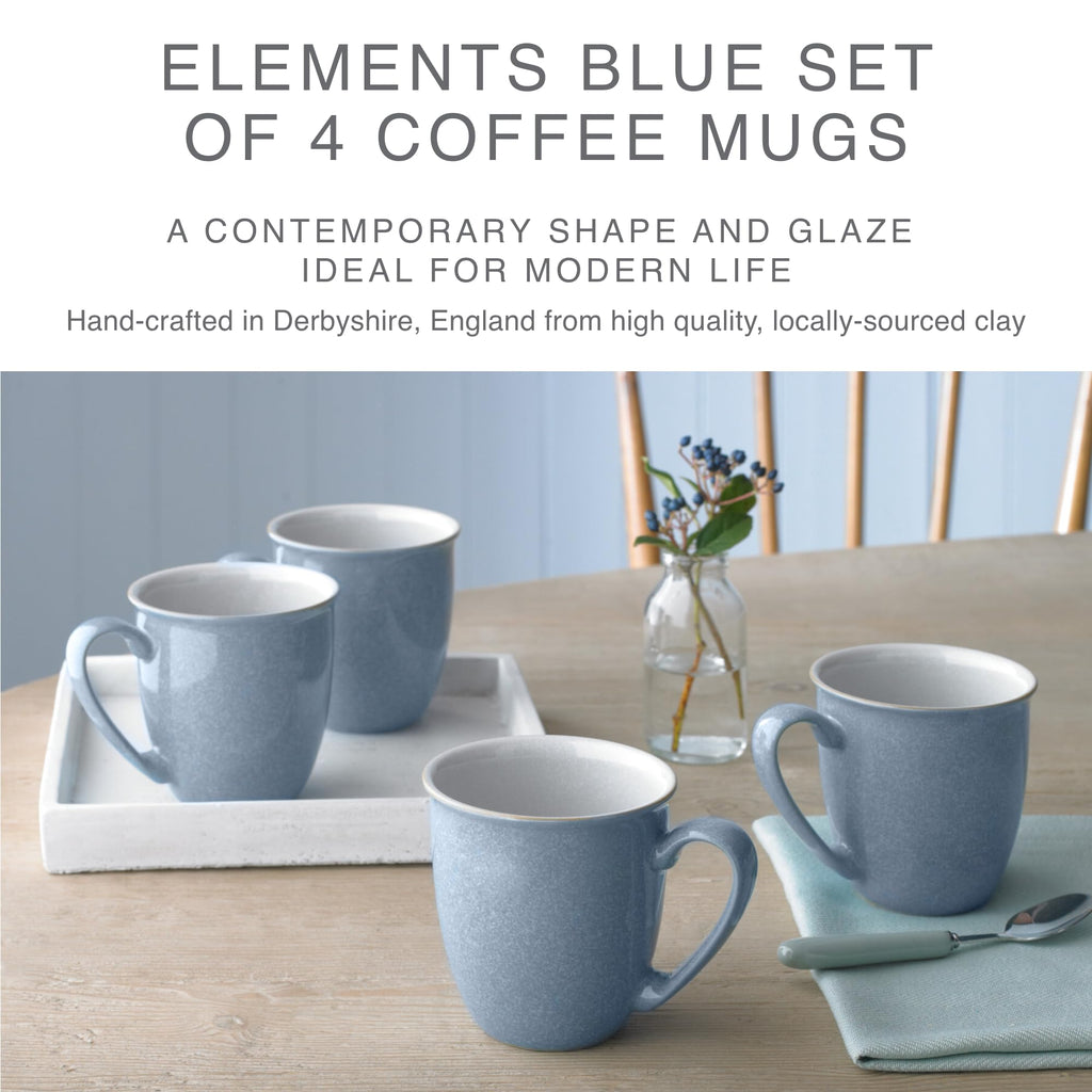Denby Elements Blue Coffee Mug Set of 4 | 330ml Stoneware Ceramic