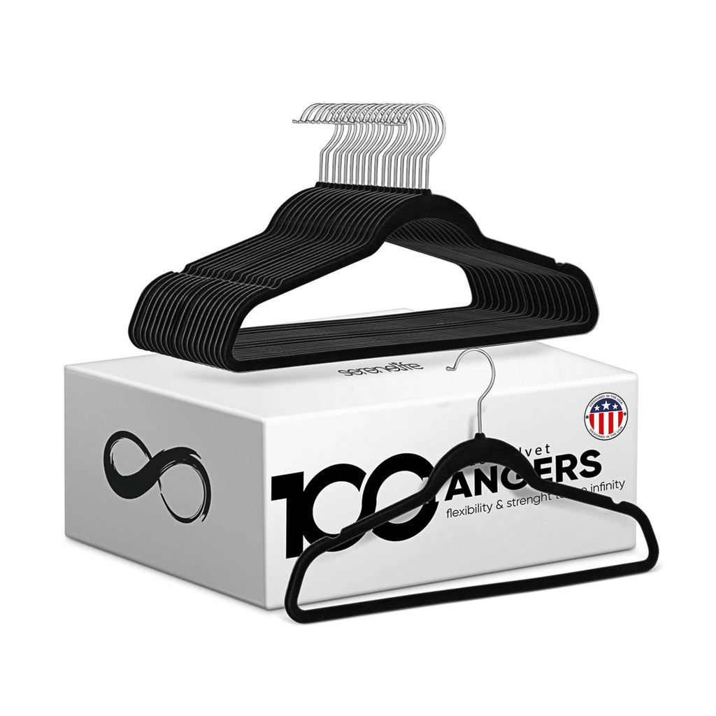 SereneLife Velvet Hangers – 100 Pack Non-Slip Space-Saving Coat Hangers