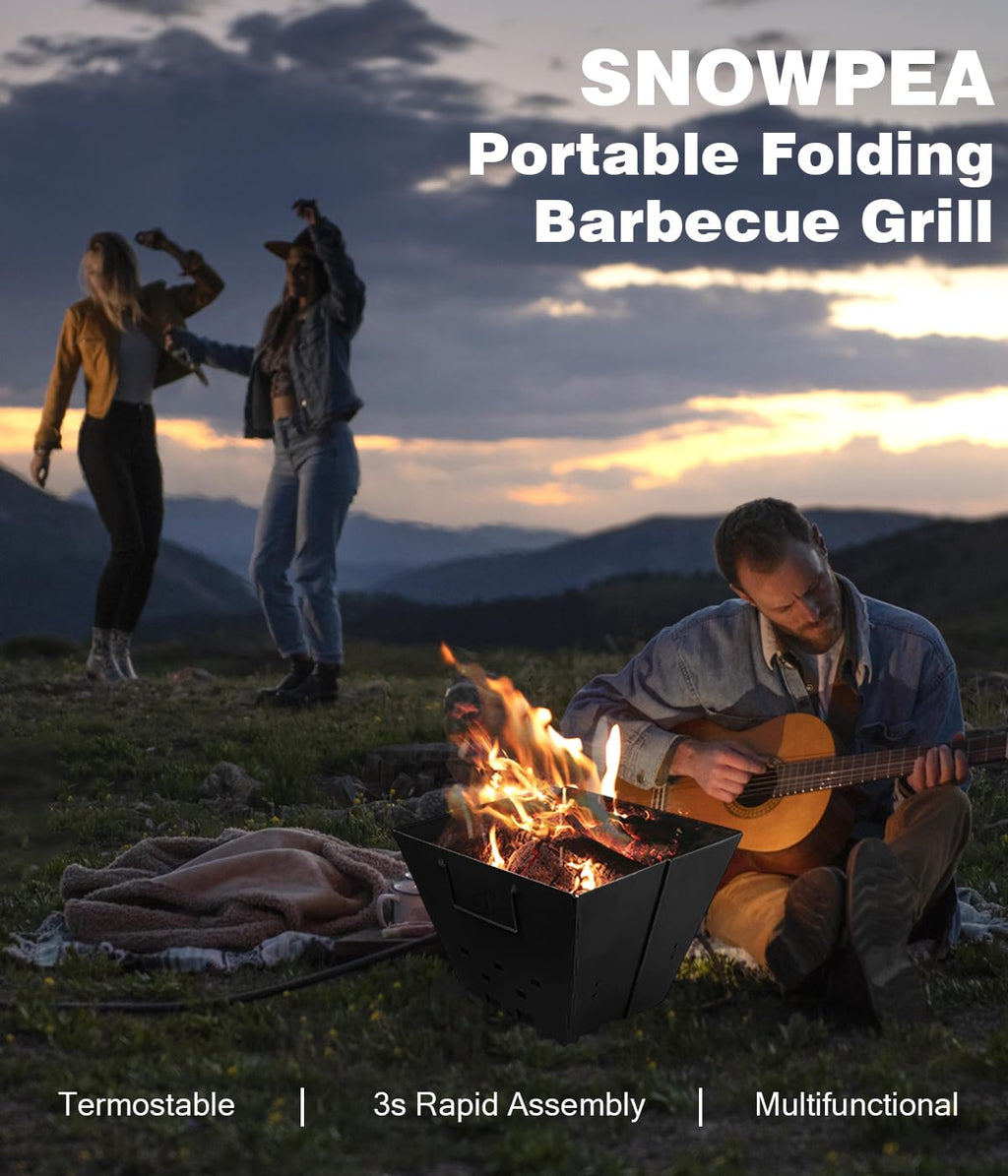 Snowpea Portable Camping Fire Pit | Collapsible Iron Grill with Carry Bag