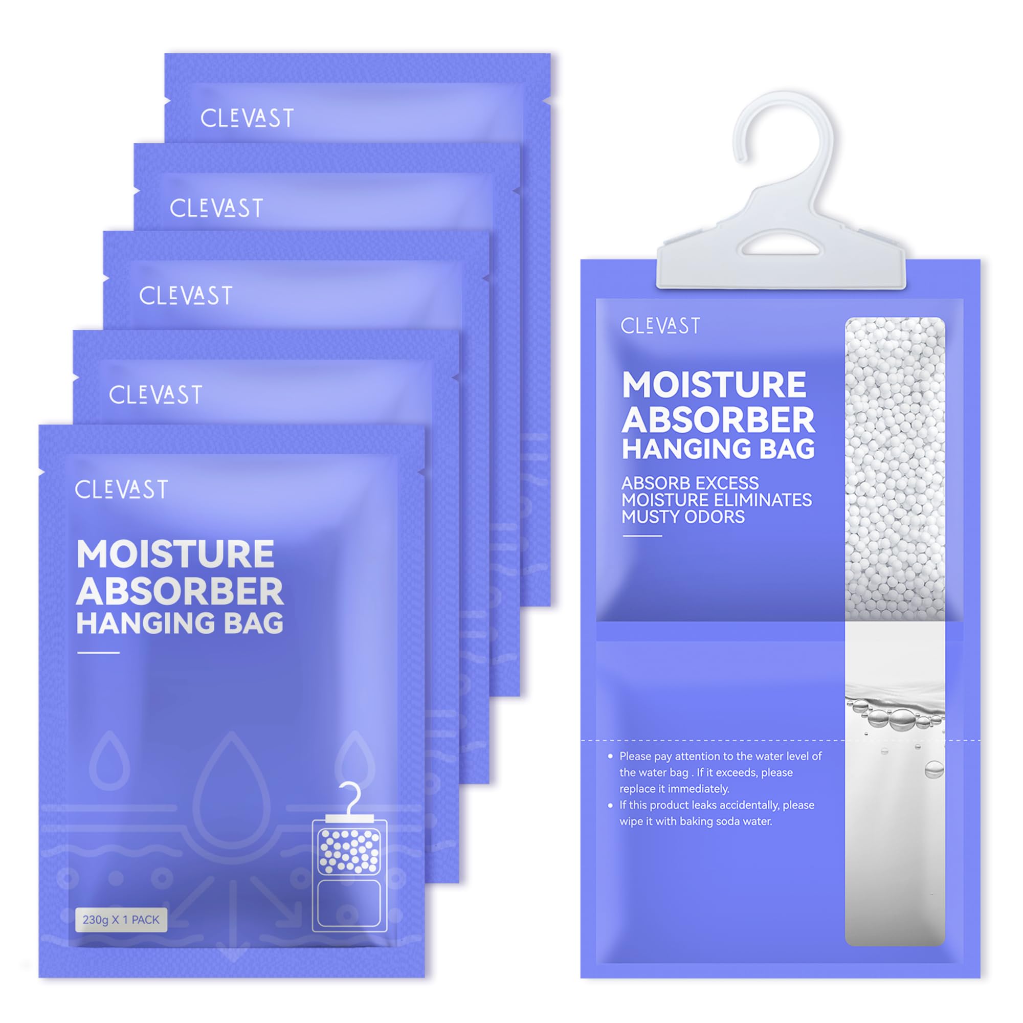 CLEVAST Hanging Wardrobe Dehumidifier - 5 Pack Moisture Absorber (230g)