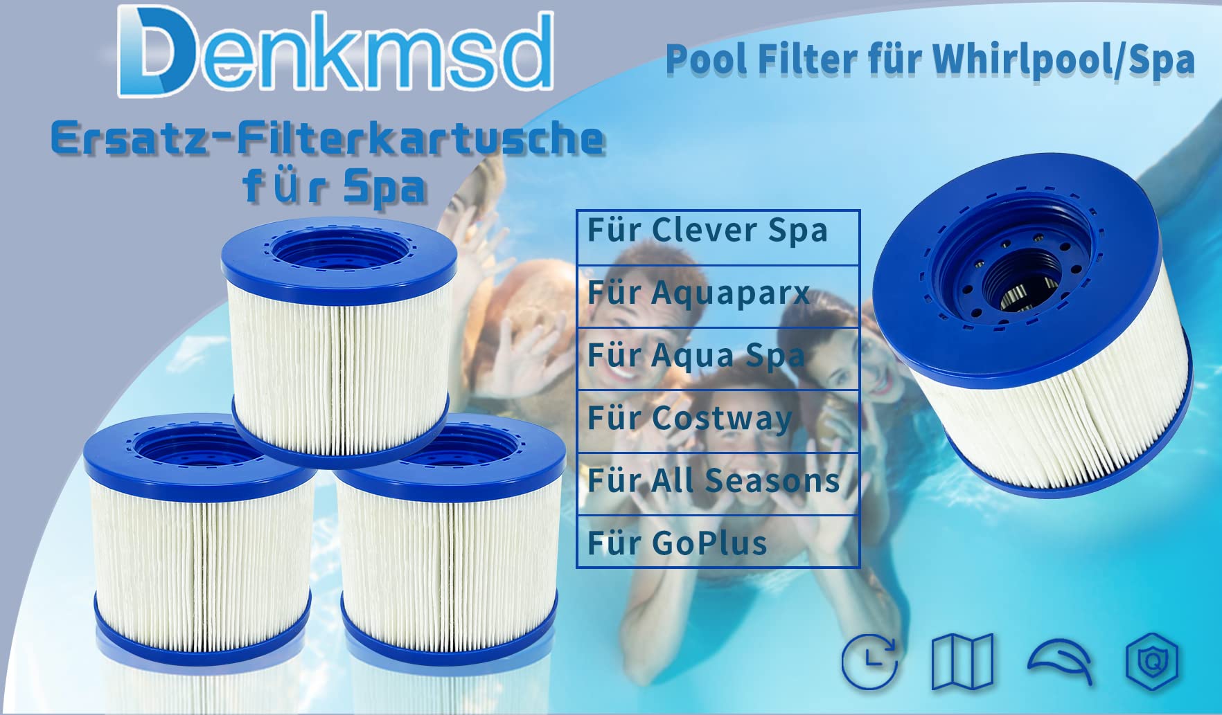 Denkmsd Spa Filter Cartridge Replacement for Clever Spa & Costway - 8 Pcs