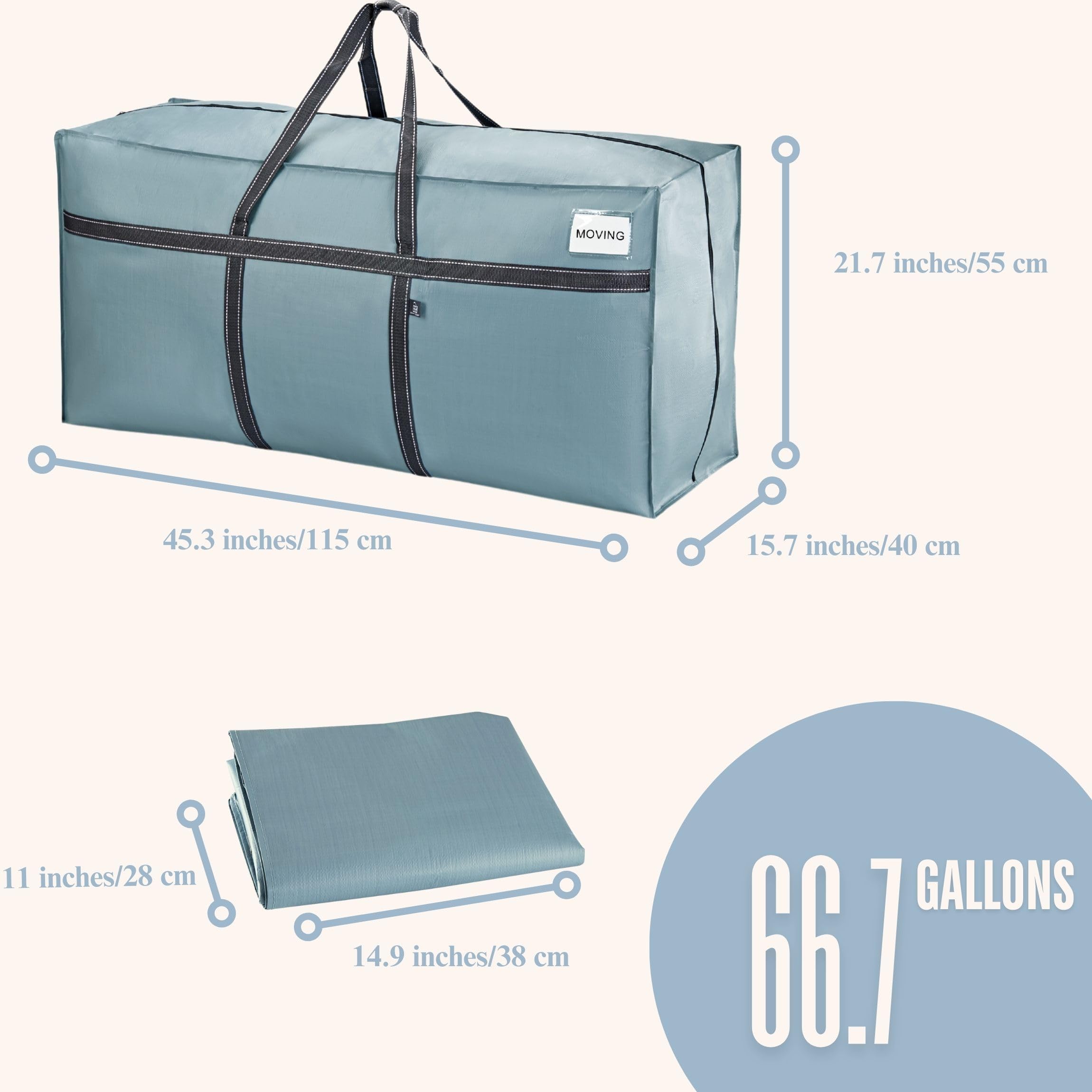 VENO Heavy Duty Moving Bags – 4 Pack Oversized Storage Totes, Light Blue